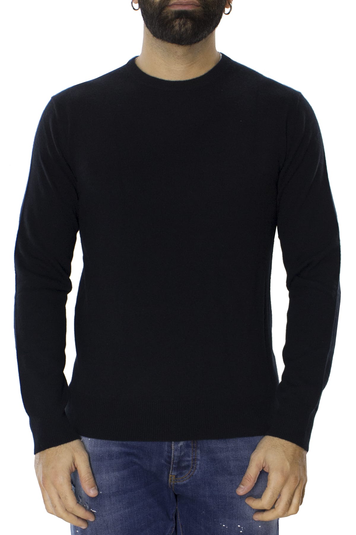 Maglione uomo Girocollo Nero in puro cashmere 100% slim fit made in italy