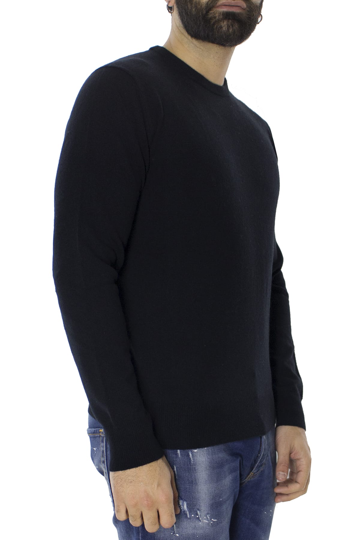 Maglione uomo Girocollo Nero in puro cashmere 100% slim fit made in italy