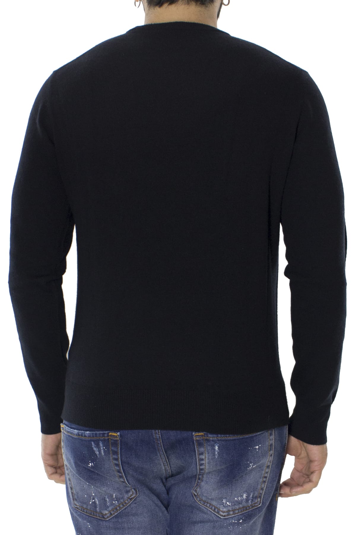 Maglione uomo Girocollo Nero in puro cashmere 100% slim fit made in italy