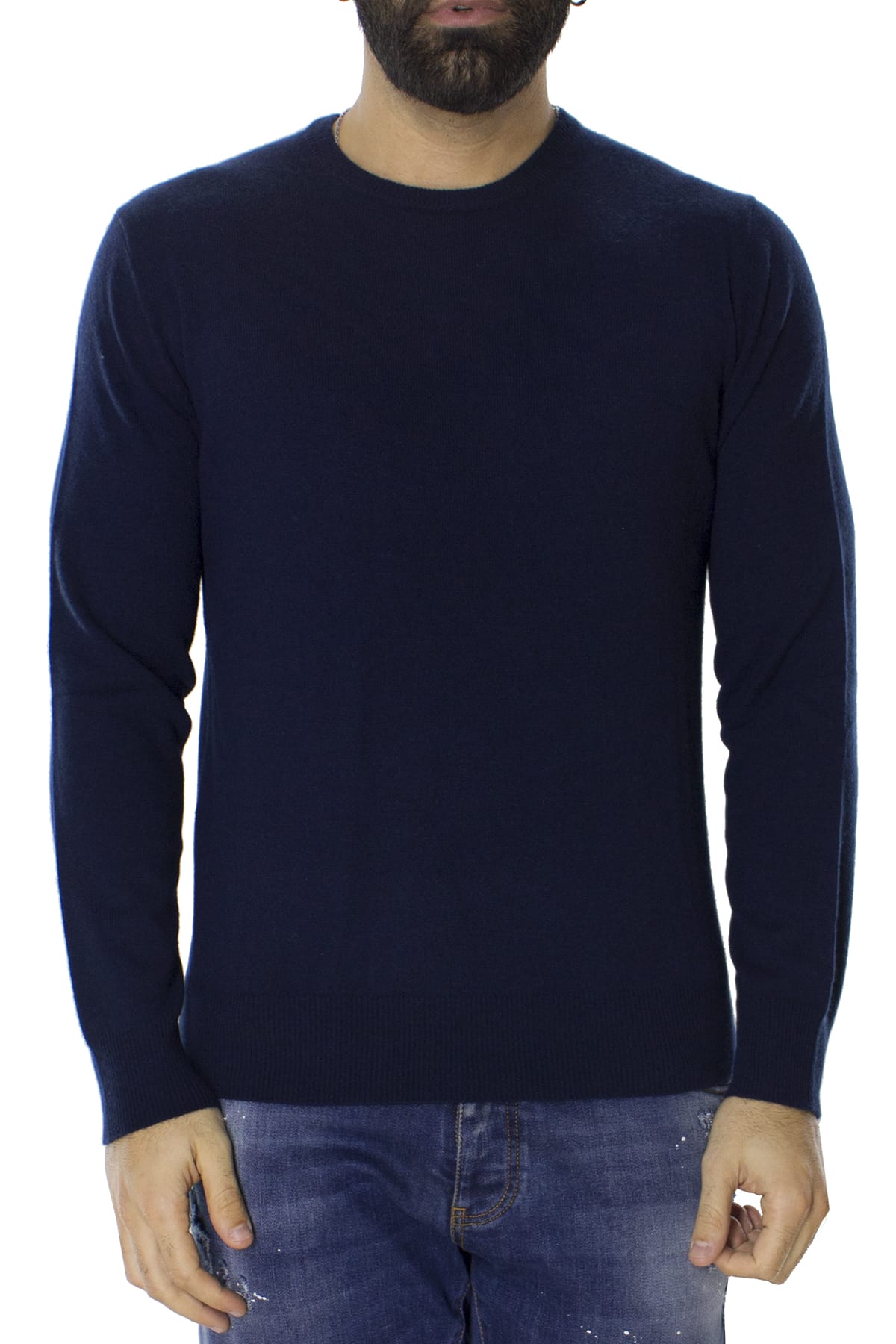 Maglione uomo Girocollo blu in puro cashmere 100% slim fit made in italy
