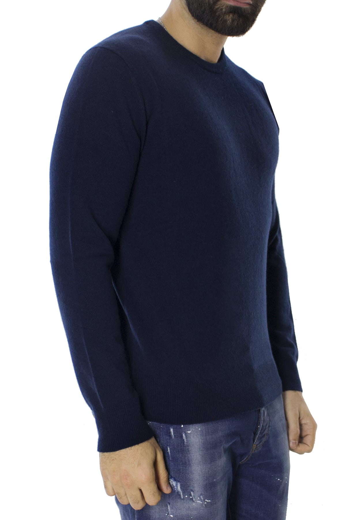 Maglione uomo Girocollo blu in puro cashmere 100% slim fit made in italy