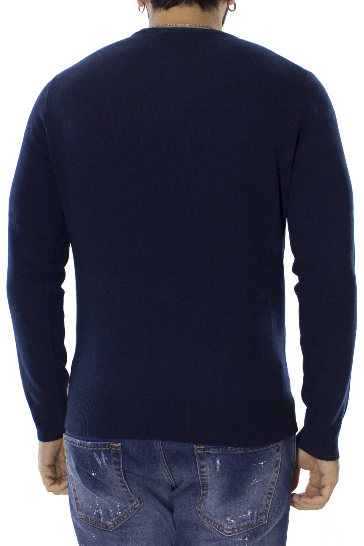 Maglione uomo Girocollo blu in puro cashmere 100% slim fit made in italy