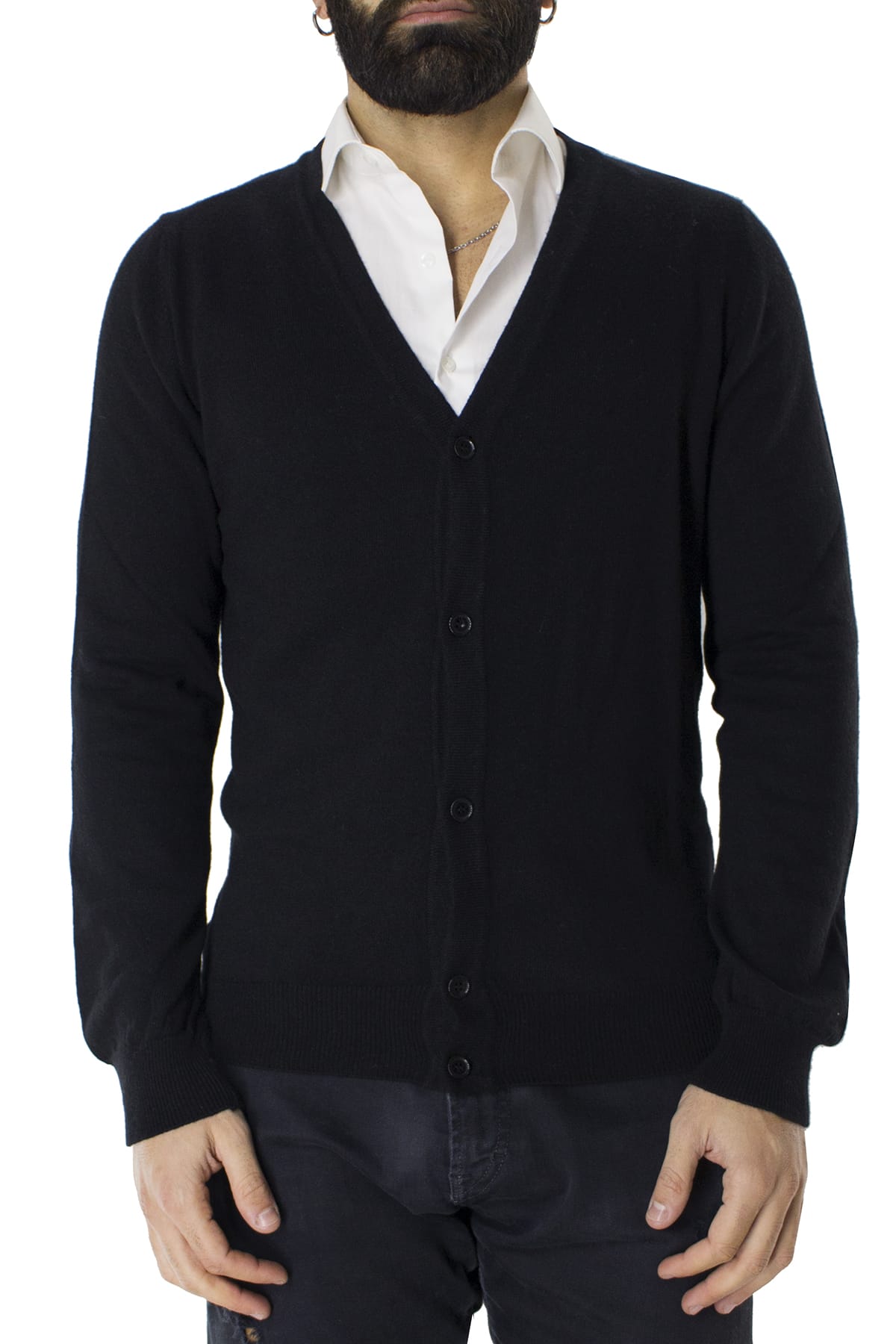 Cardigan uomo  in misto cashmere 5 bottoni slim fit made in Italy tinta unita