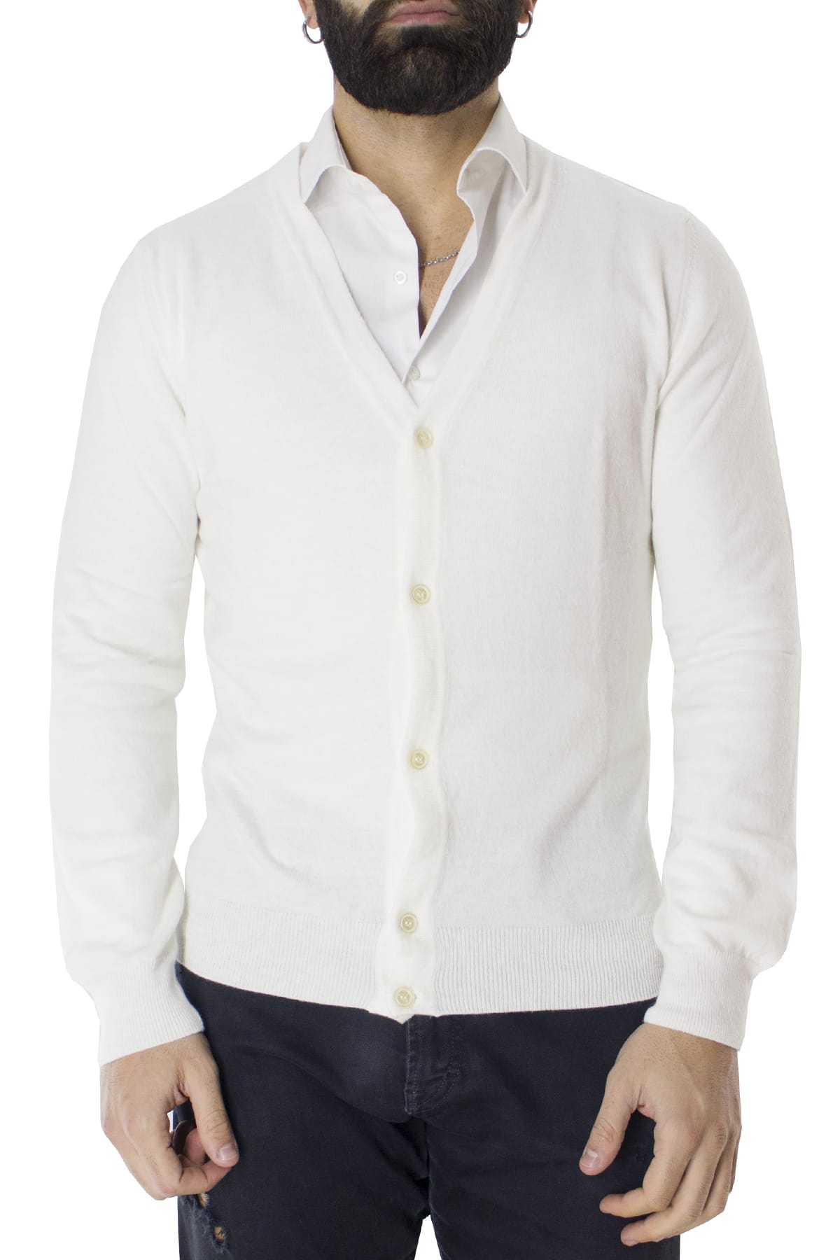 Cardigan uomo  in misto cashmere 5 bottoni slim fit made in Italy tinta unita