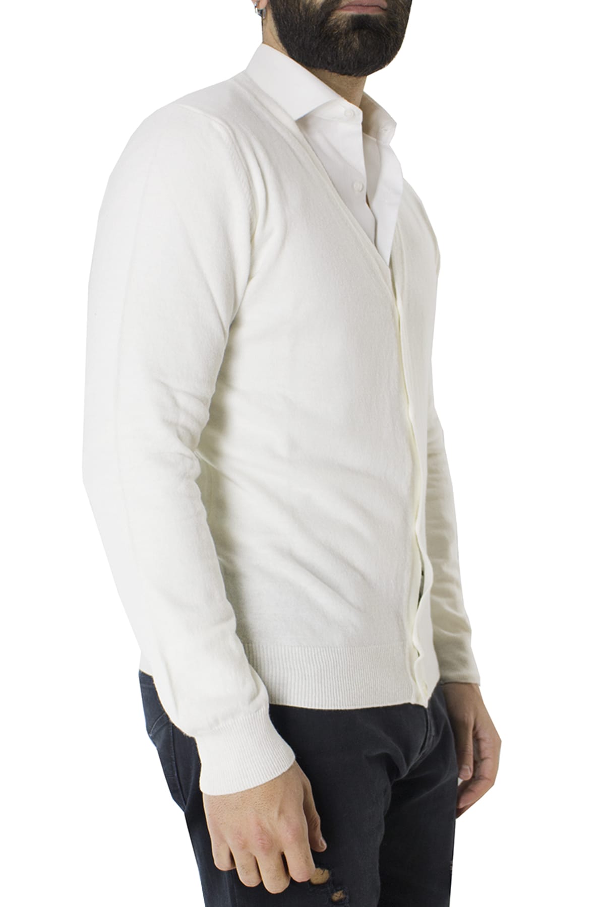 Cardigan uomo  in misto cashmere 5 bottoni slim fit made in Italy tinta unita