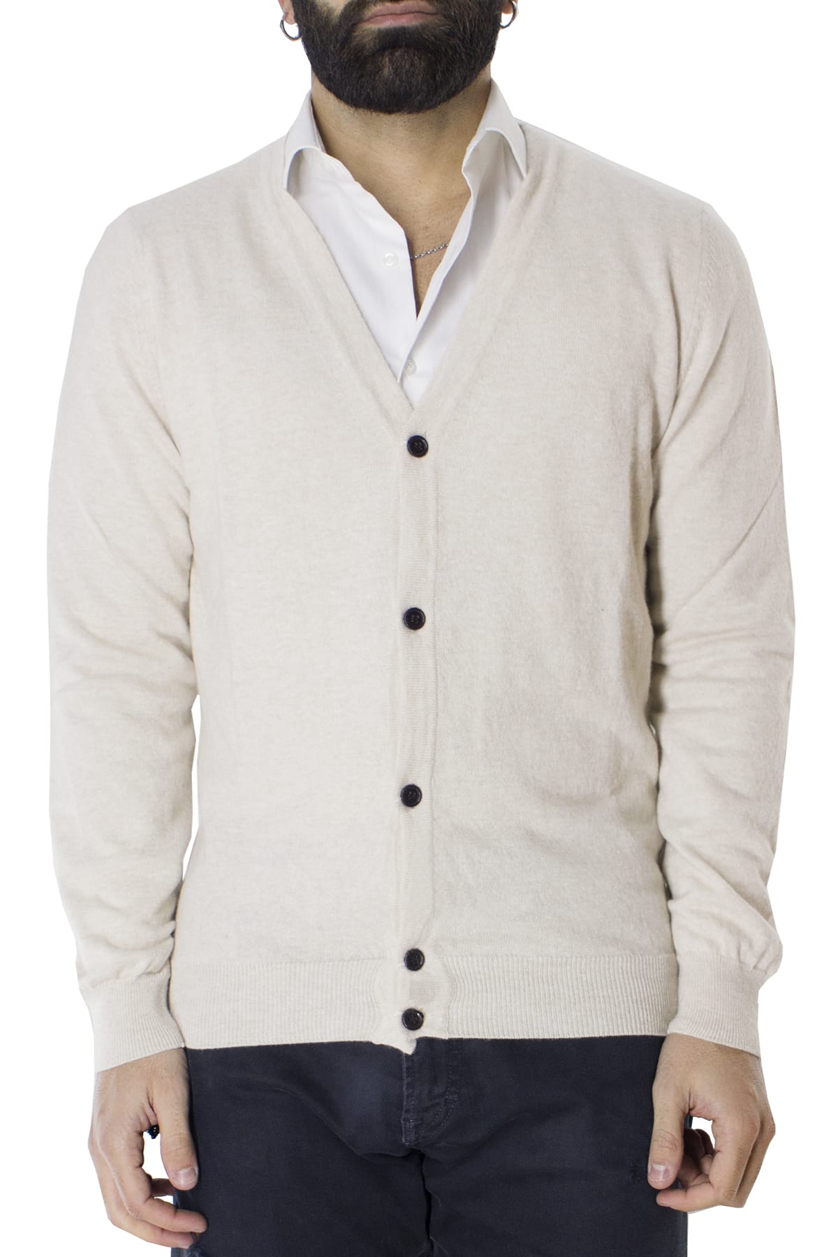 Cardigan uomo  in misto cashmere 5 bottoni slim fit made in Italy tinta unita