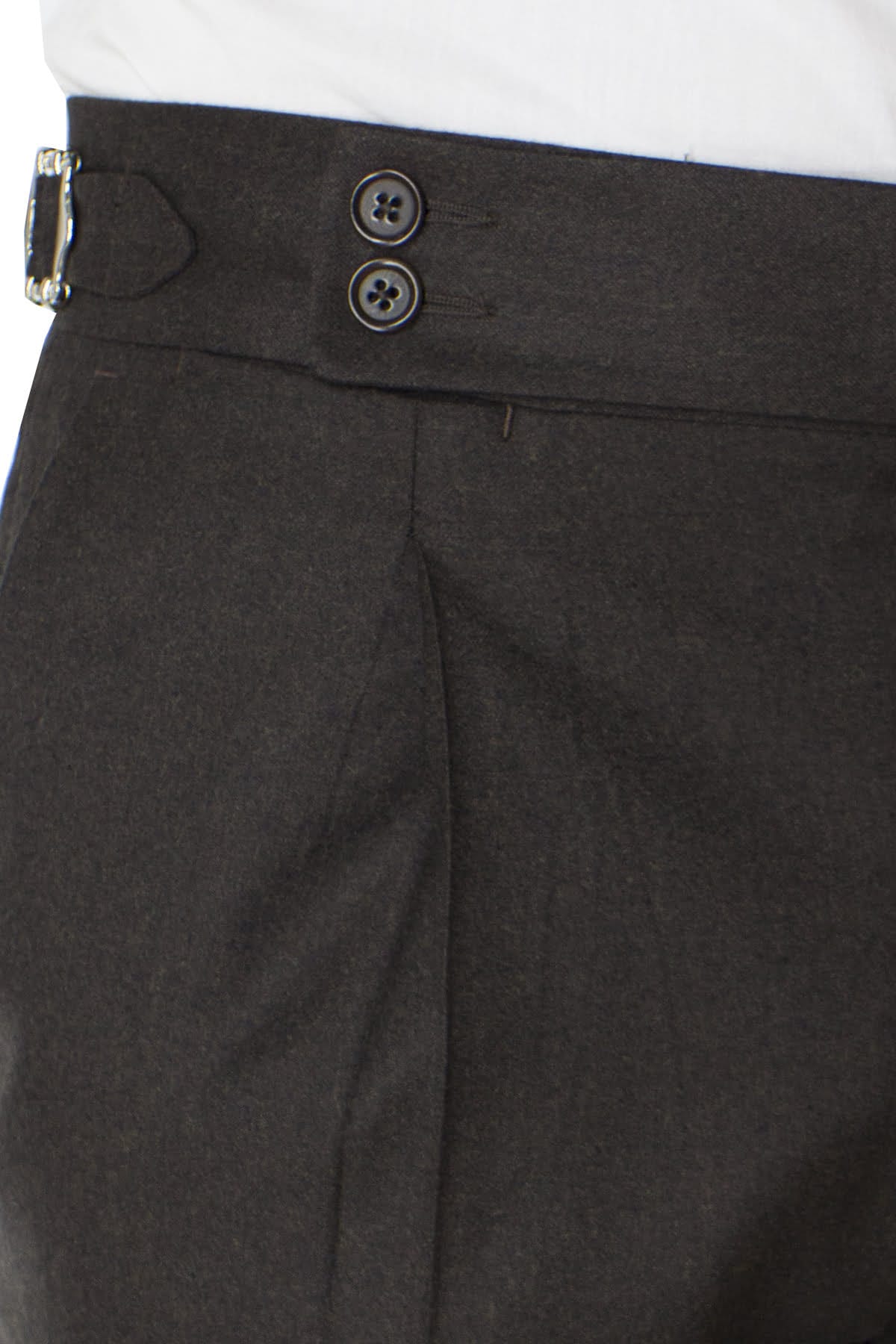 Pantalone uomo marrone in lana vita alta con pinces e fibbie laterali vitale barberis canonico