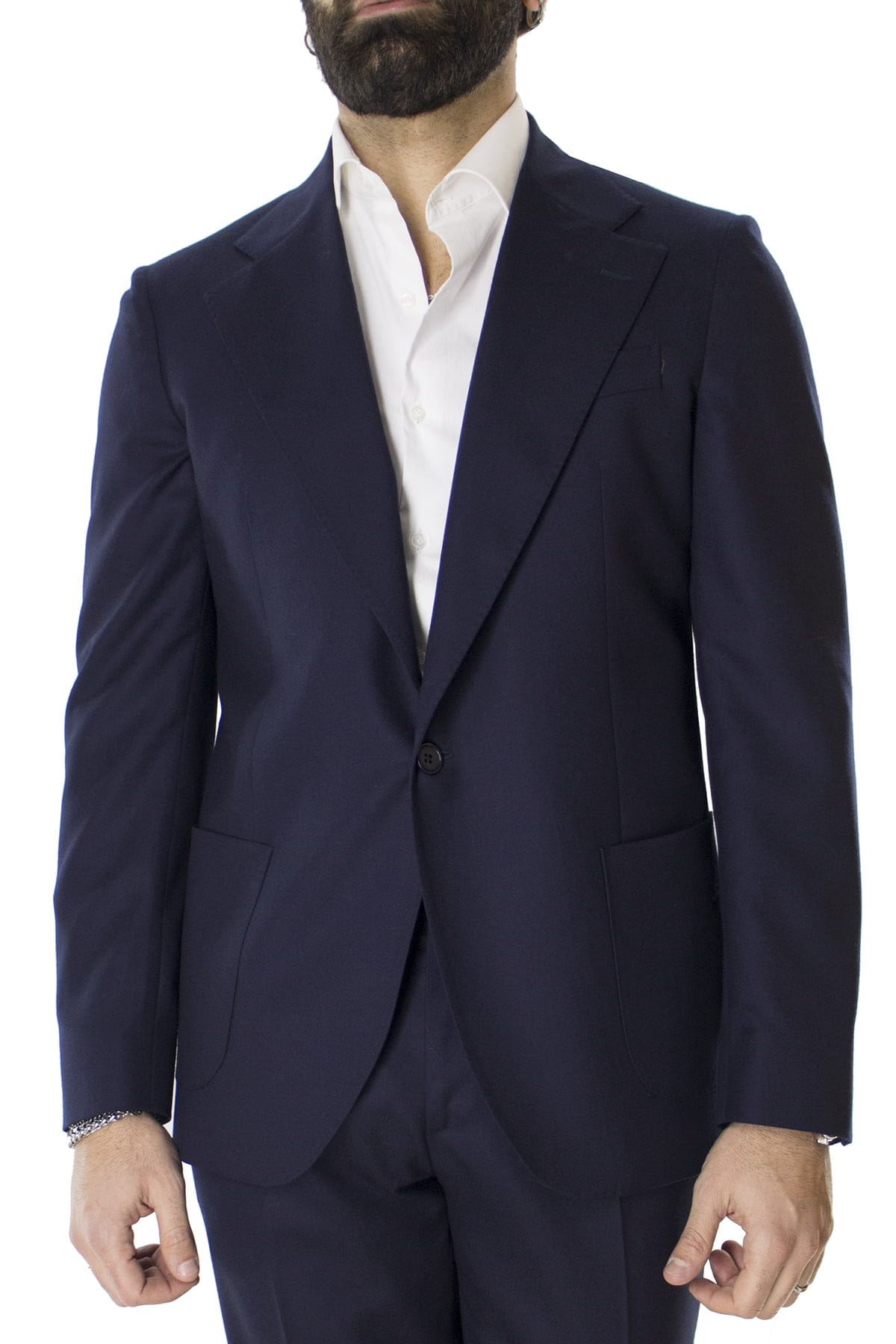 Giacca uomo monopetto blu in lana sartoriale slim fit rever largo vitale barberis canonico