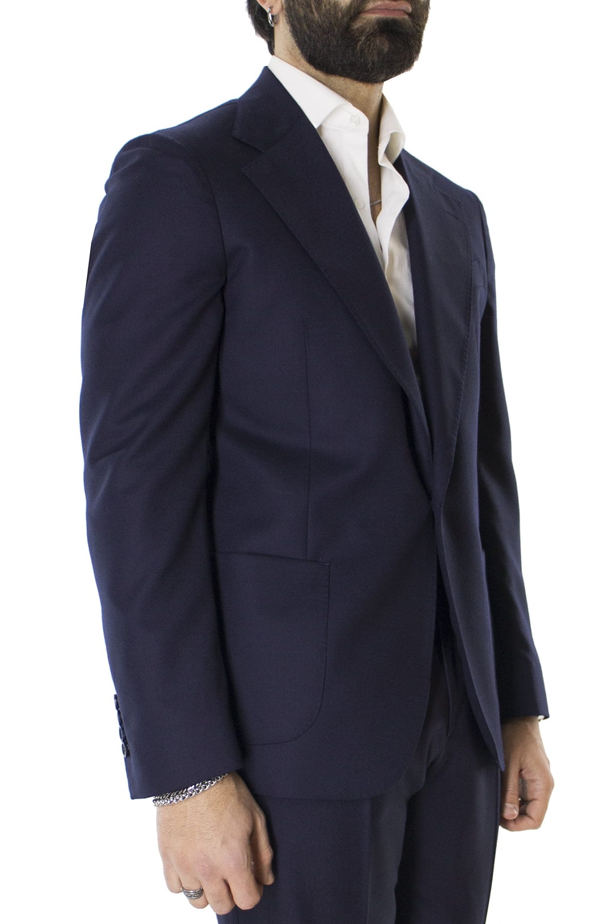Giacca uomo monopetto blu in lana sartoriale slim fit rever largo vitale barberis canonico