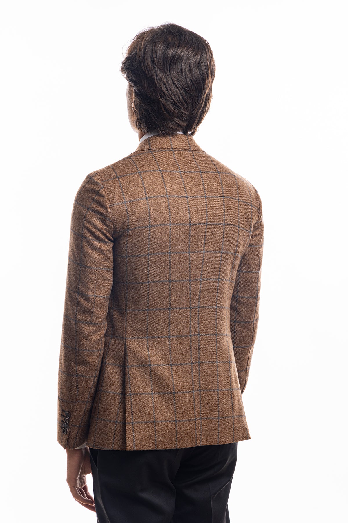 Giacca uomo monopetto marrone a quadri in lana sartoriale slim fit rever largo vitale barberis canonico