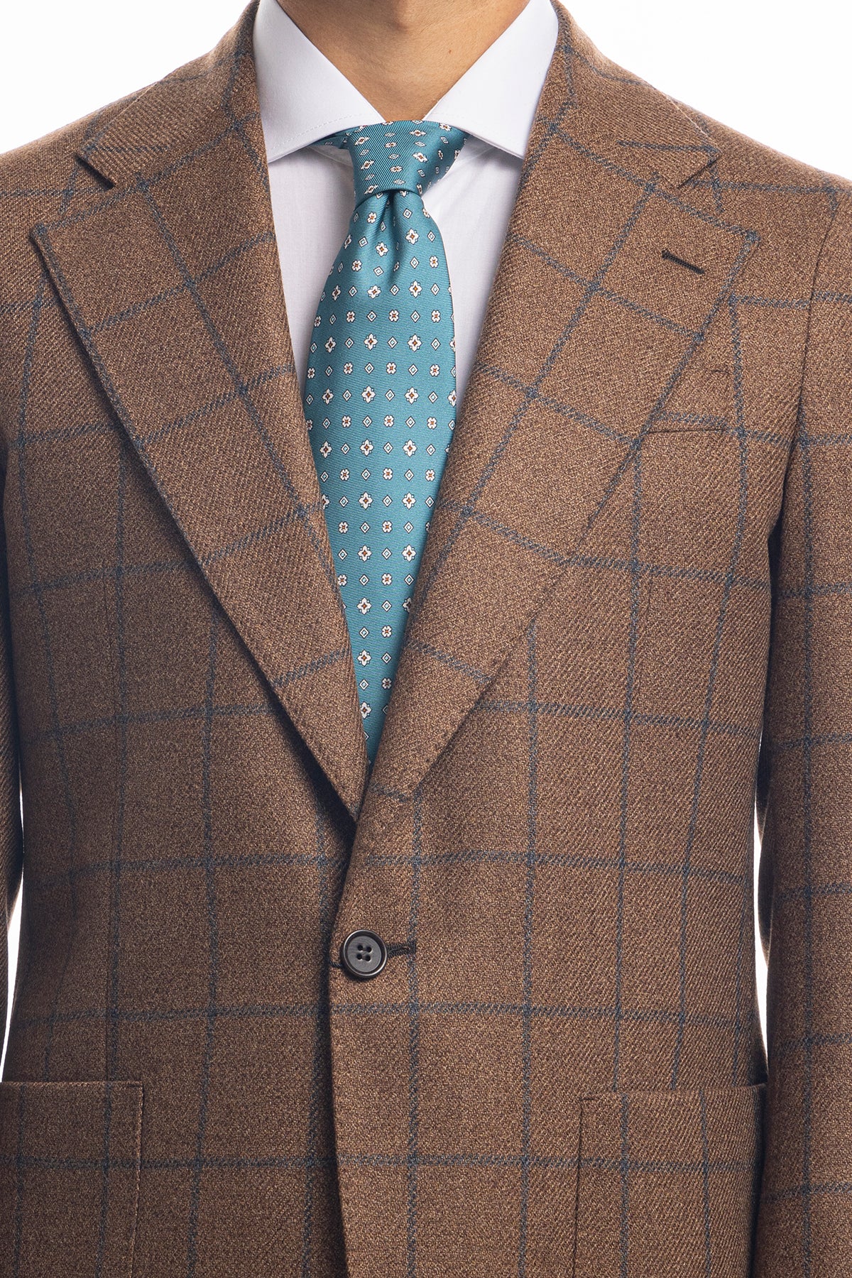 Giacca uomo monopetto marrone a quadri in lana sartoriale slim fit rever largo vitale barberis canonico