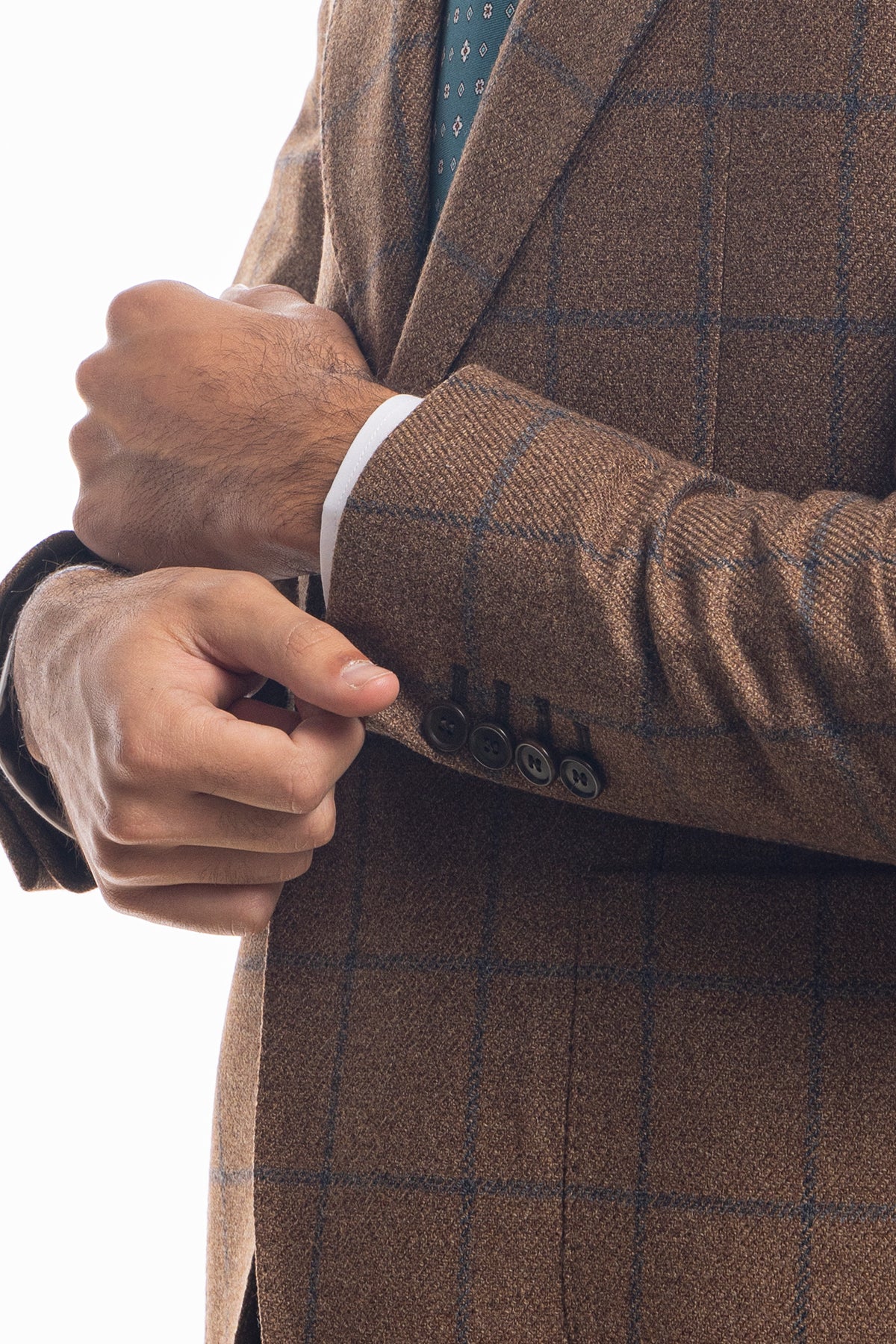 Giacca uomo monopetto marrone a quadri in lana sartoriale slim fit rever largo vitale barberis canonico