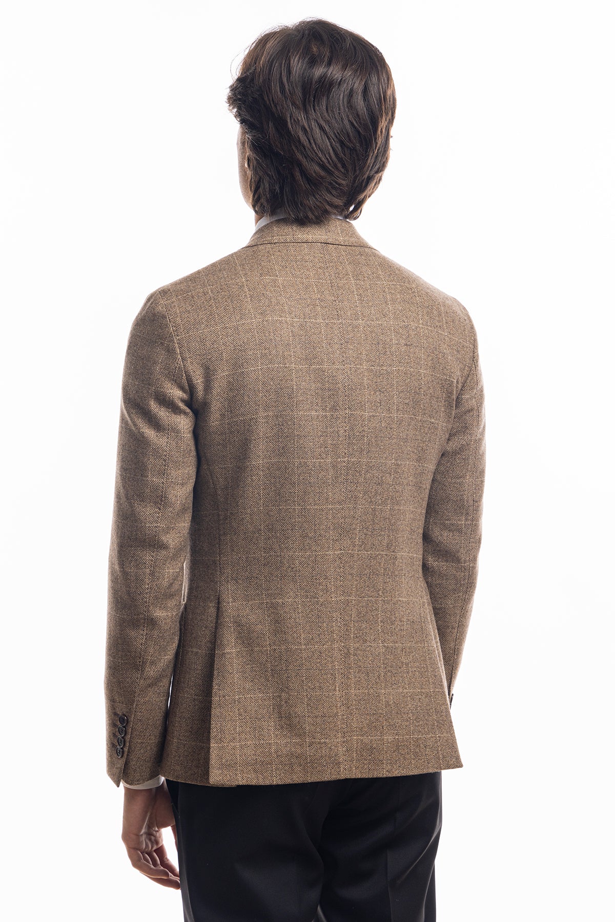 Giacca uomo monopetto beige a quadri in lana sartoriale slim fit rever largo vitale barberis canonico
