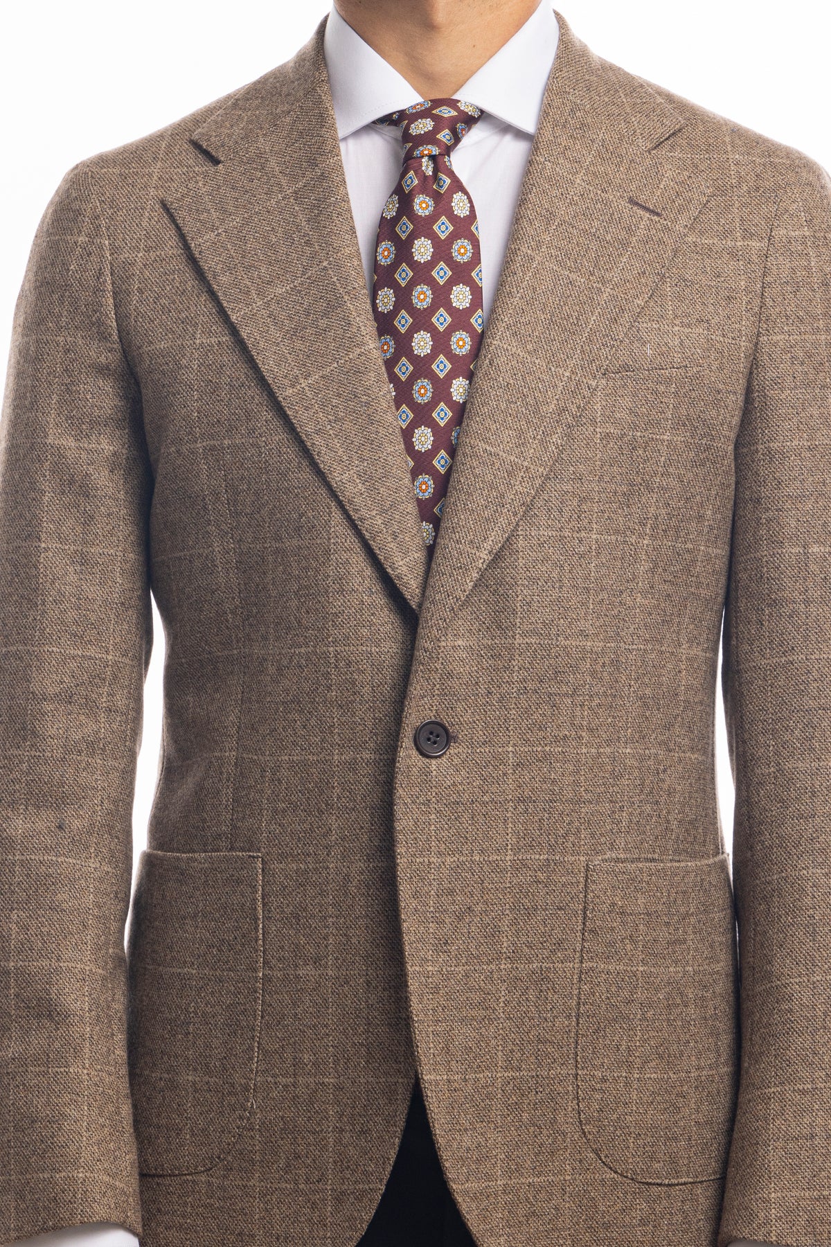 Giacca uomo monopetto beige a quadri in lana sartoriale slim fit rever largo vitale barberis canonico