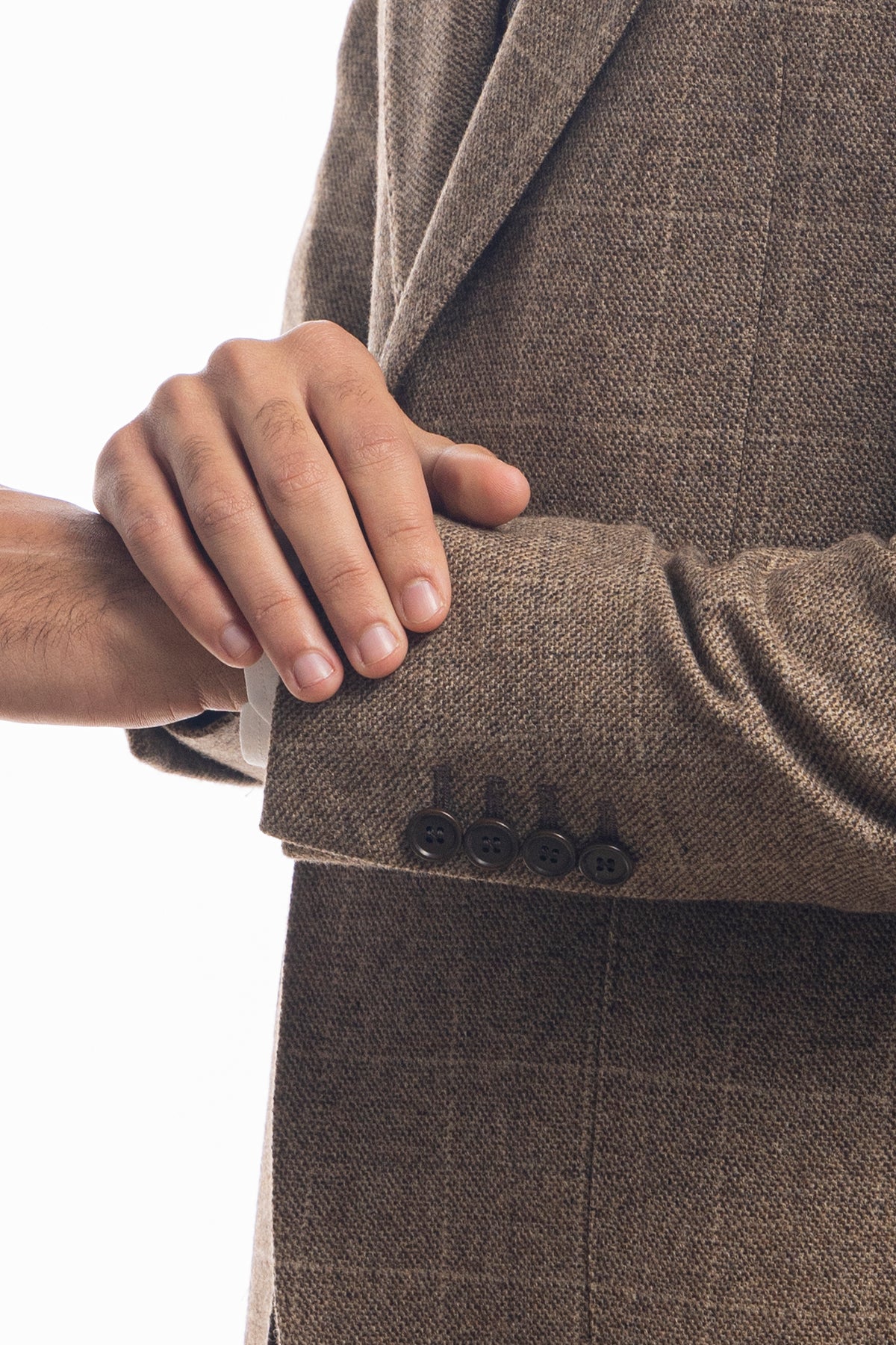 Giacca uomo monopetto beige a quadri in lana sartoriale slim fit rever largo vitale barberis canonico