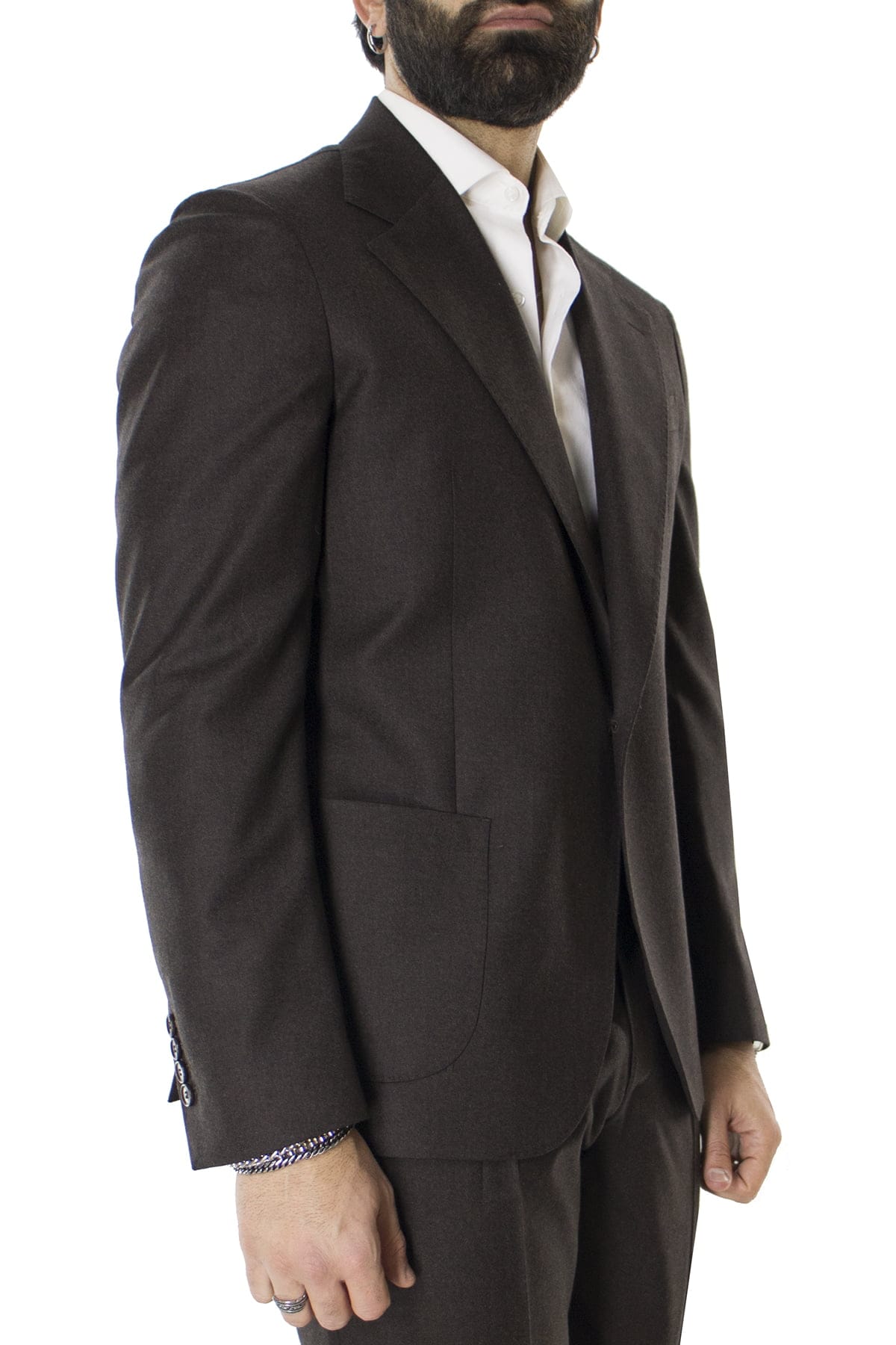 Giacca uomo monopetto marrone in lana sartoriale slim fit rever largo vitale barberis canonico