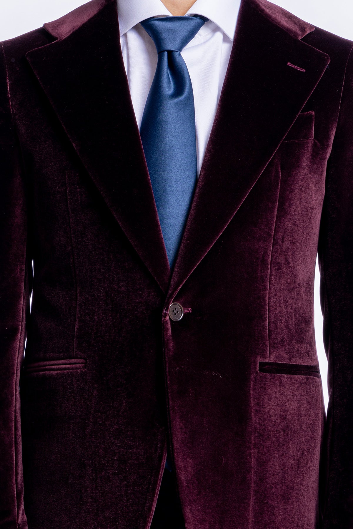 Giacca uomo monopetto bordeaux in velluto liscio sartoriale slim fit rever largo