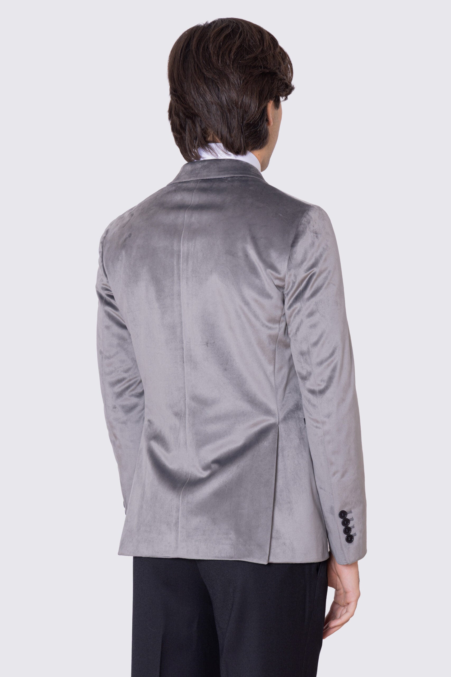 Giacca uomo monopetto grigio chiaro in velluto liscio sartoriale slim fit rever largo