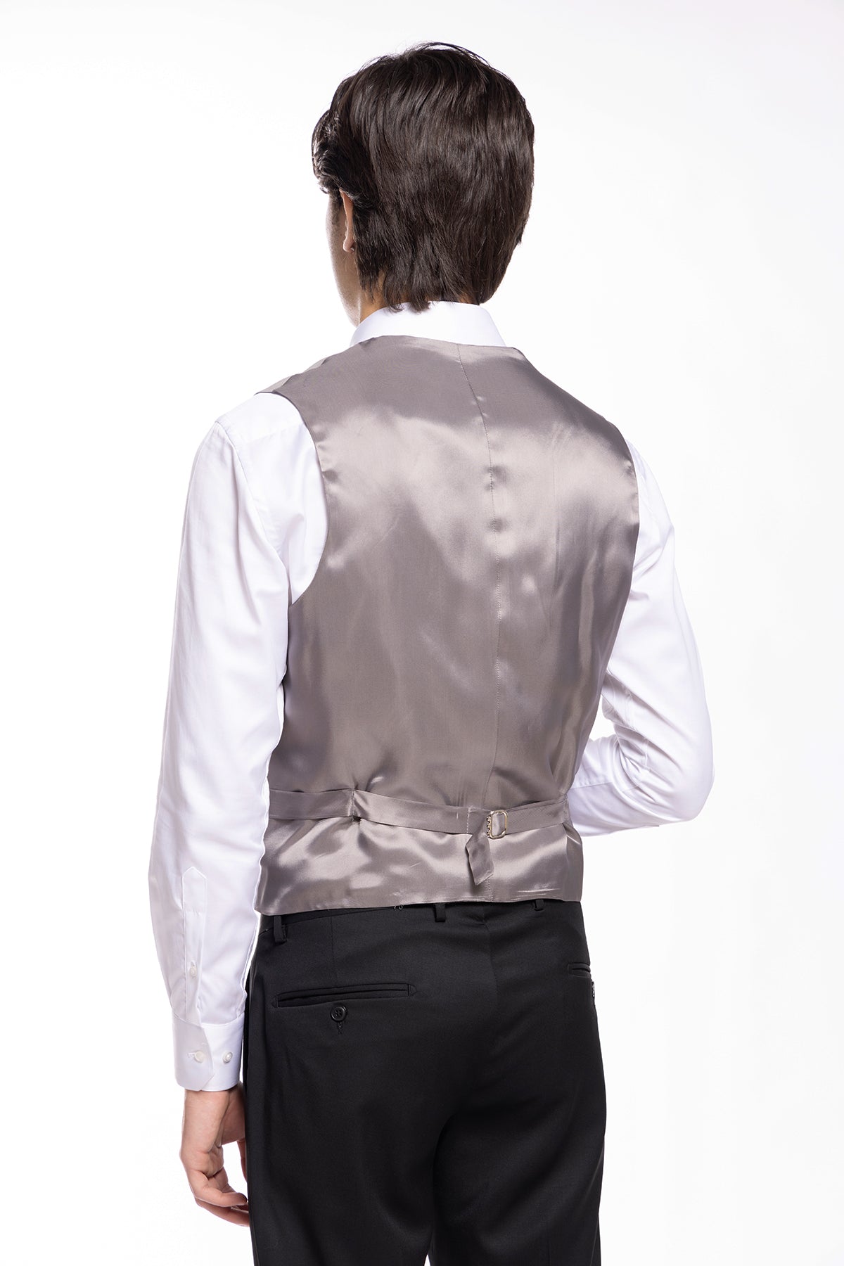 Gilet uomo monopetto grigio da cerimonia in fresco lana slim fit tessuto holland e sherry