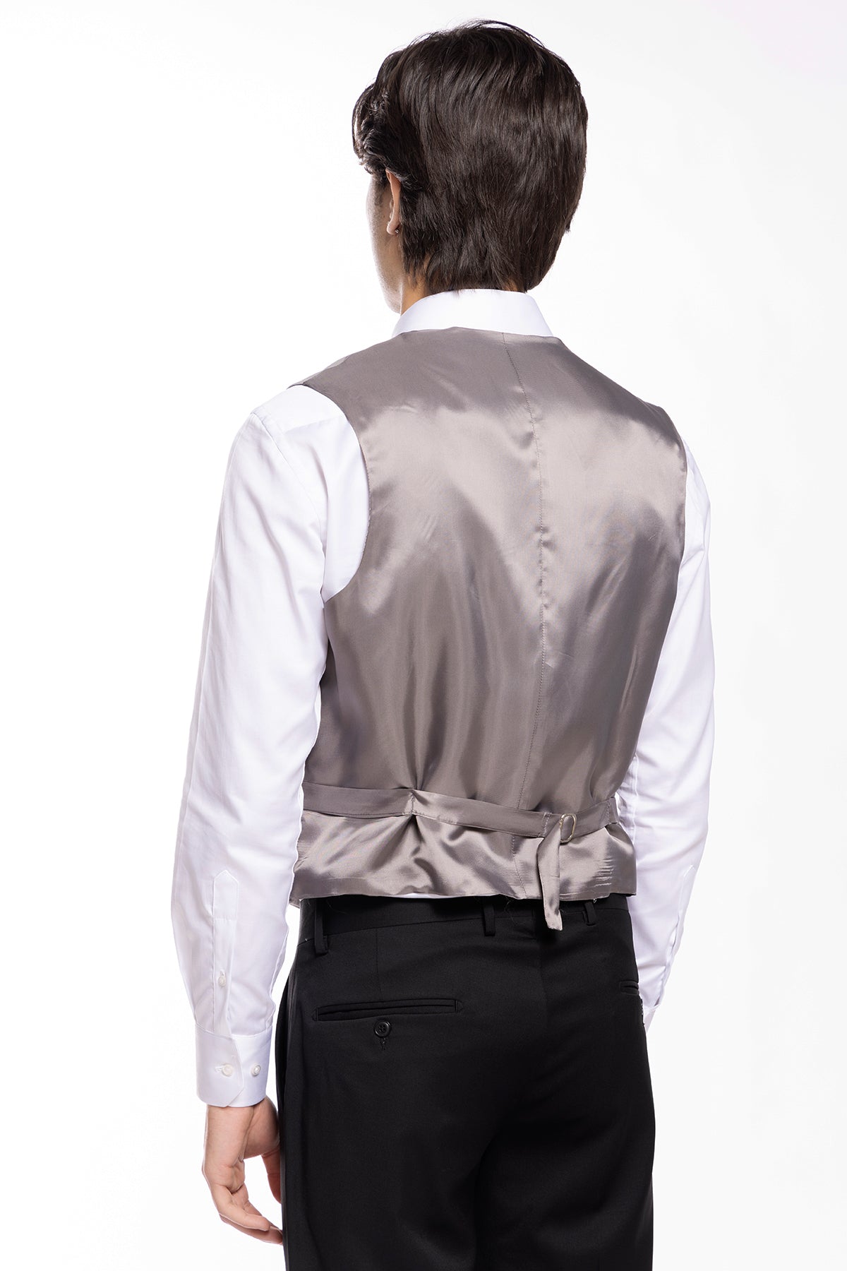 Gilet uomo doppiopetto grigio da cerimonia in fresco lana slim fit tessuto holland e sherry