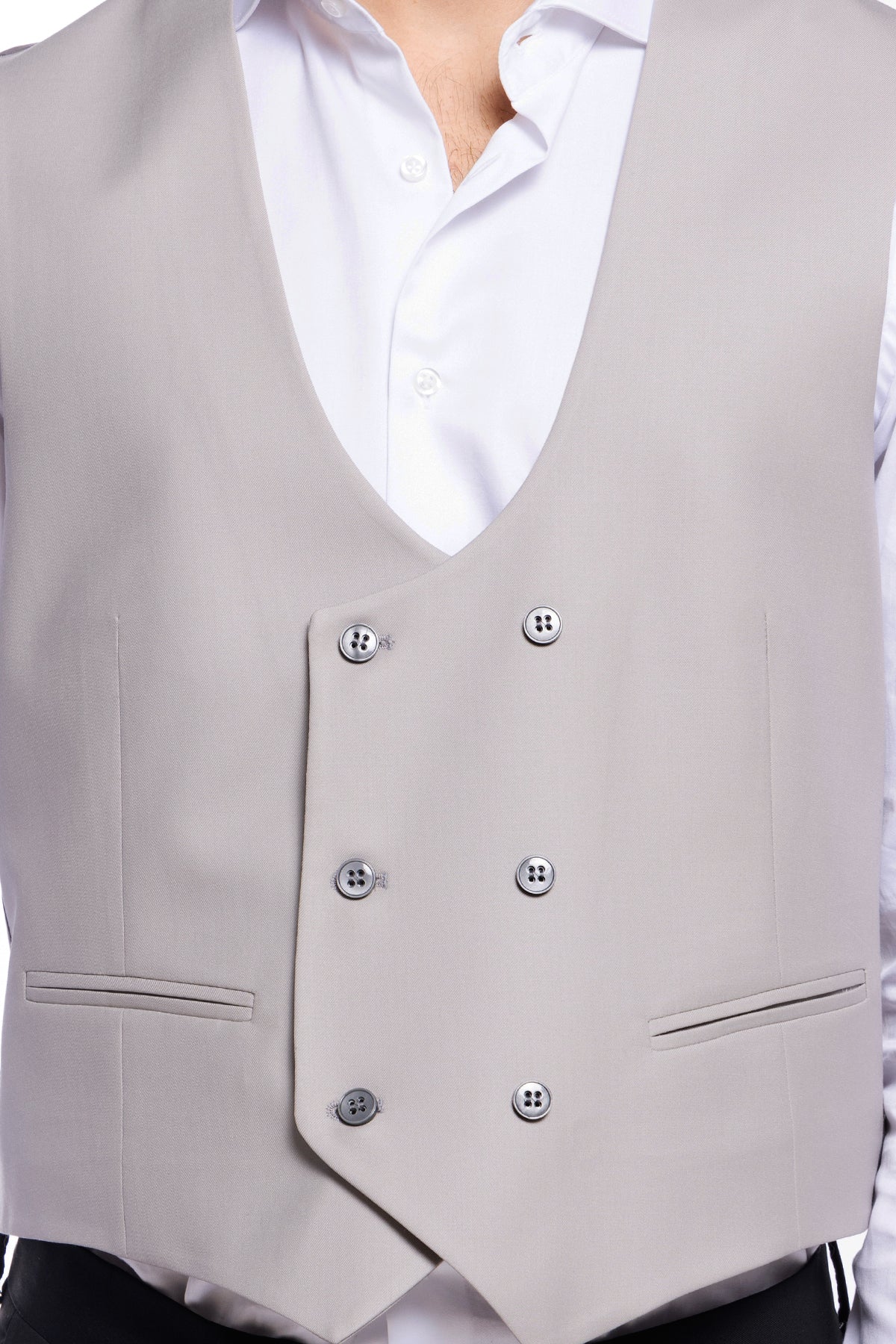 Gilet uomo doppiopetto grigio da cerimonia in fresco lana slim fit tessuto holland e sherry