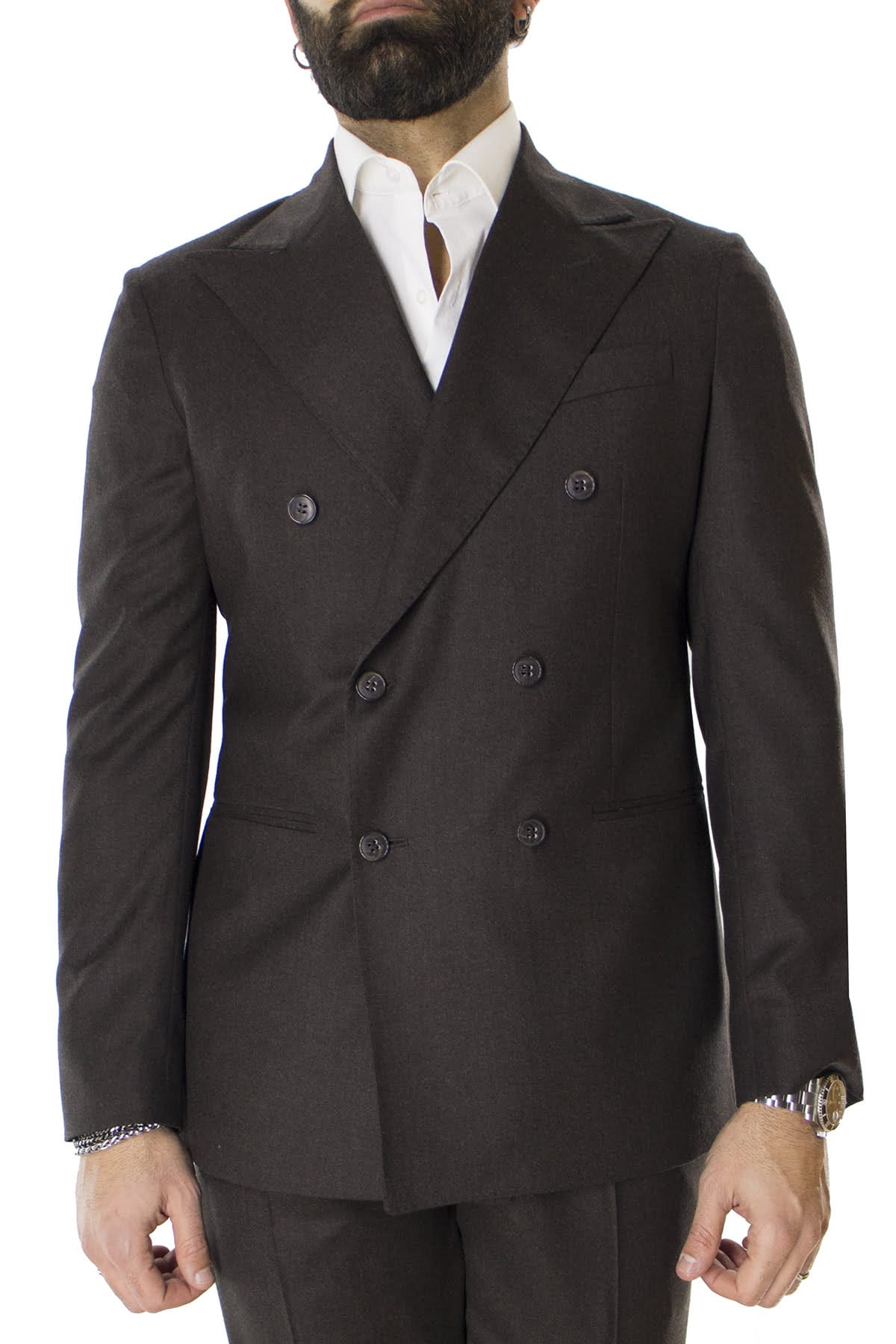 Giacca uomo doppiopetto marrone in lana sartoriale slim fit rever largo vitale barberis canonico