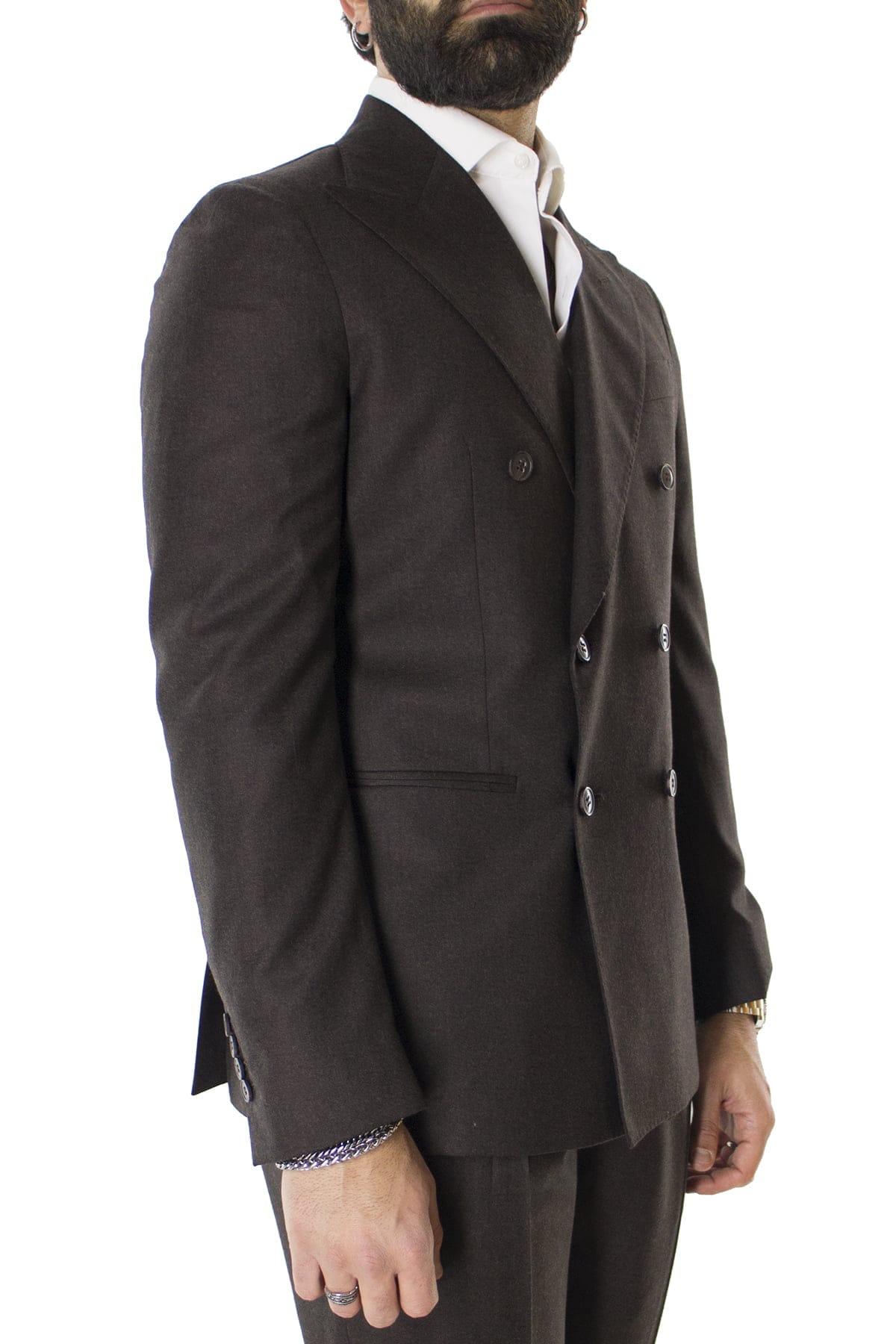 Giacca uomo doppiopetto marrone in lana sartoriale slim fit rever largo vitale barberis canonico
