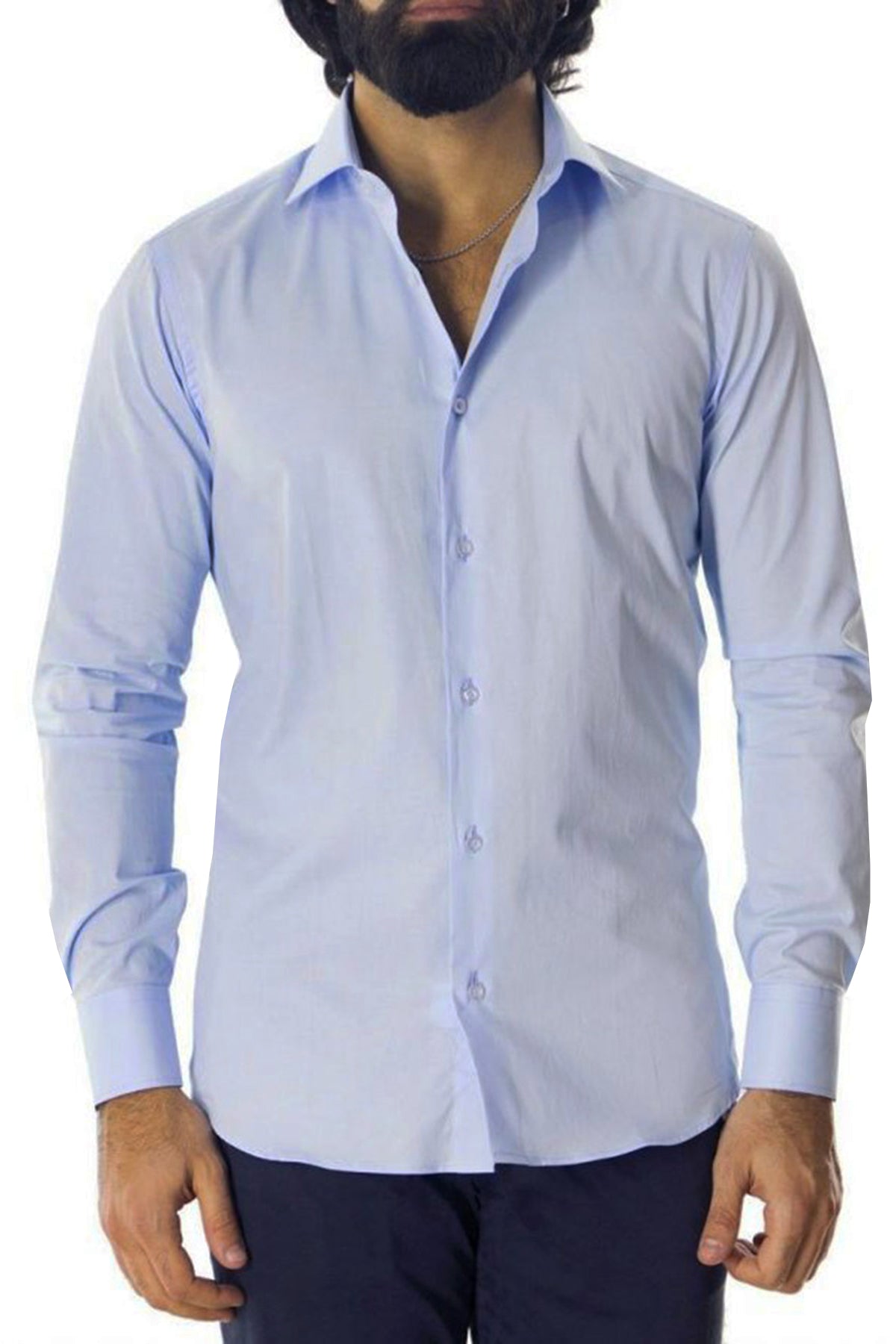 Camicia Uomo Slim Fit cotone elasticizzata Tinta unita sia Casual che Elegante