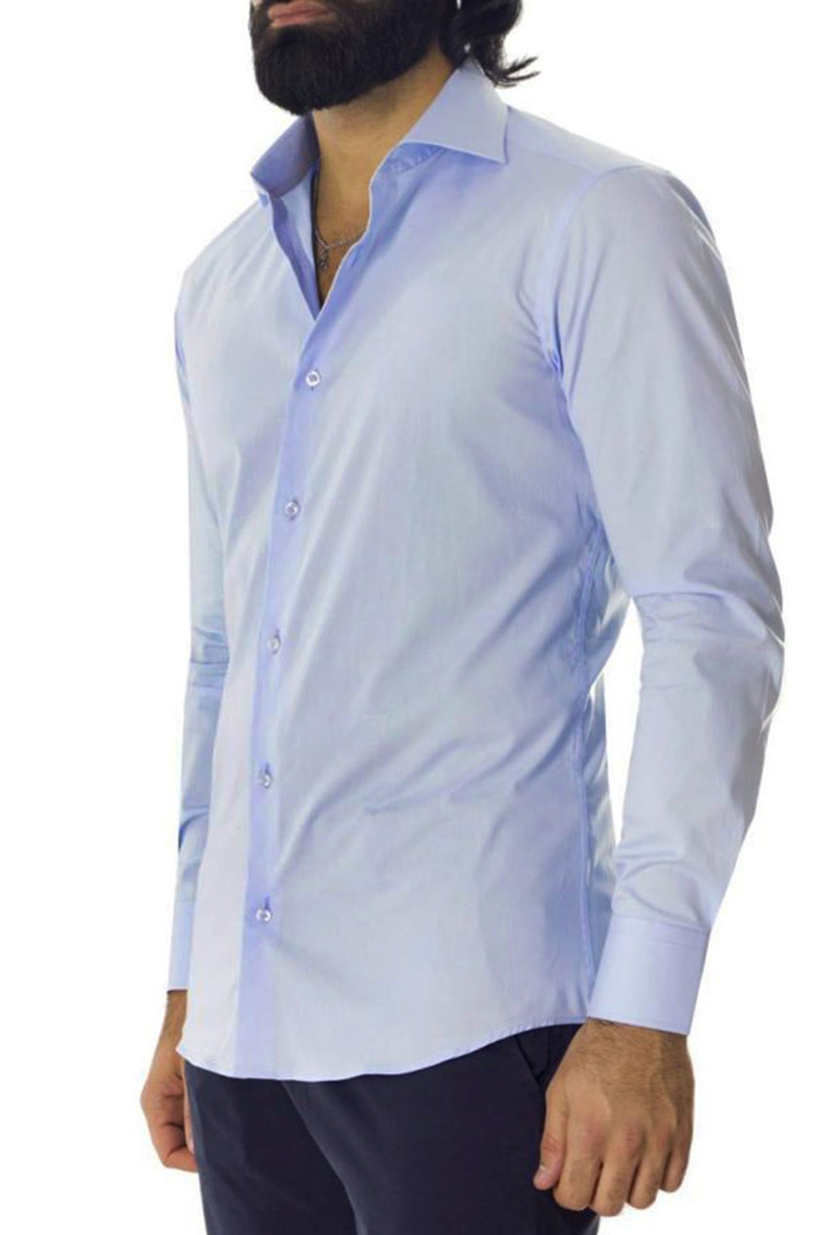 Camicia Uomo Slim Fit cotone elasticizzata Tinta unita sia Casual che Elegante