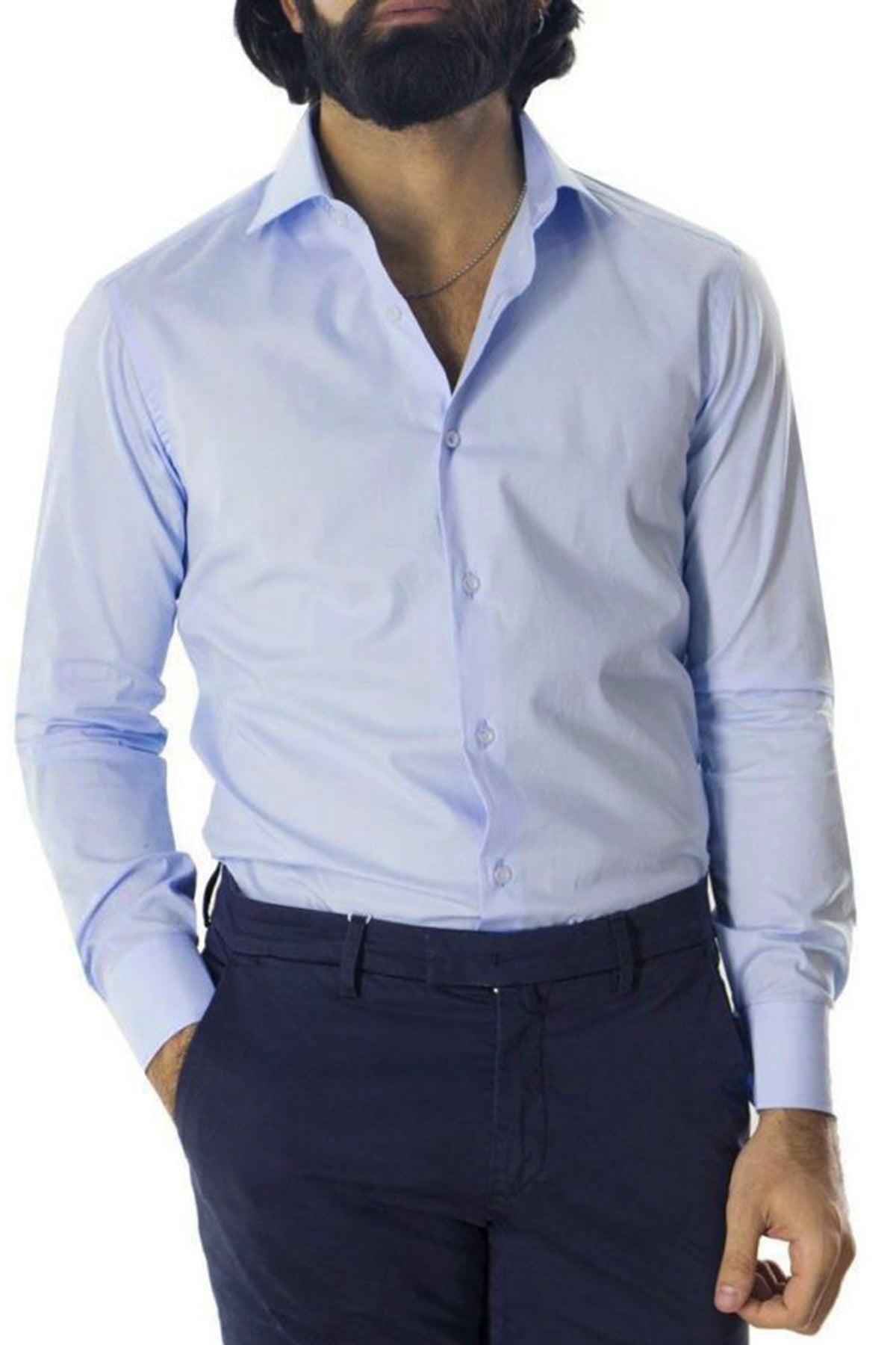Camicia Uomo Slim Fit cotone elasticizzata Tinta unita sia Casual che Elegante