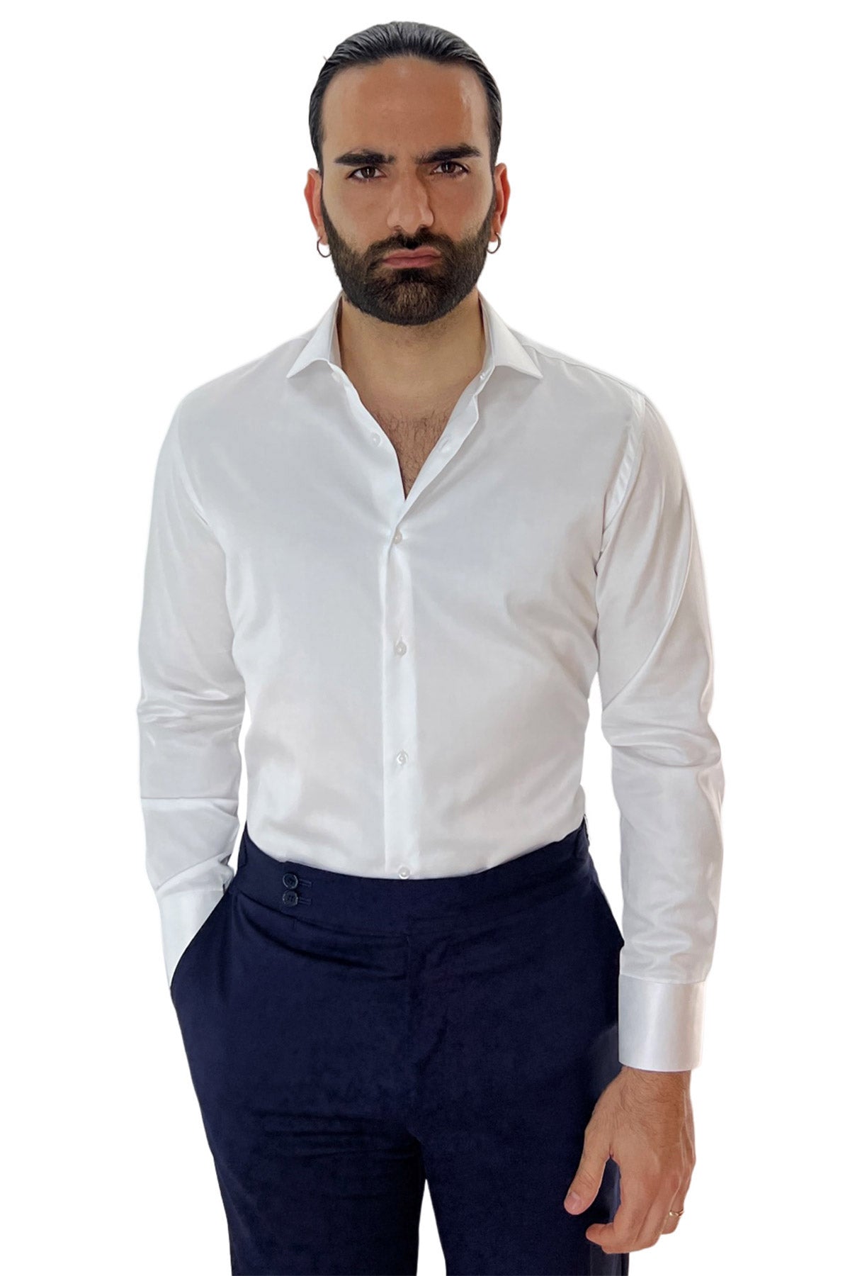 Camicia Uomo Slim Fit cotone elasticizzata Tinta unita sia Casual che Elegante