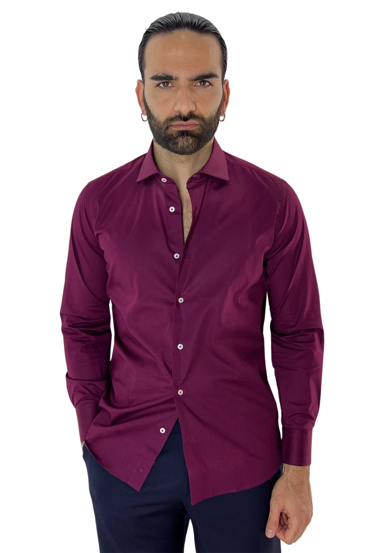 Camicia Uomo Slim Fit cotone elasticizzata Tinta unita sia Casual che Elegante