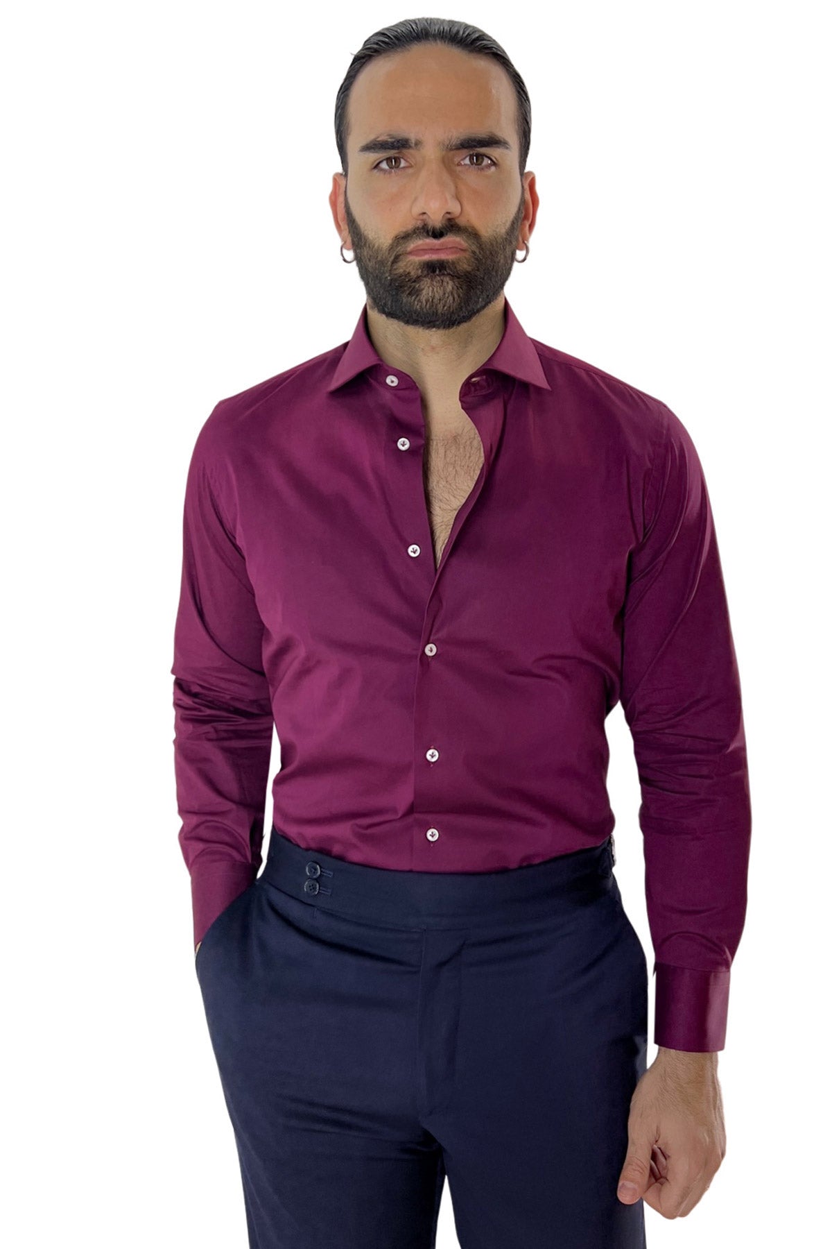 Camicia Uomo Slim Fit cotone elasticizzata Tinta unita sia Casual che Elegante