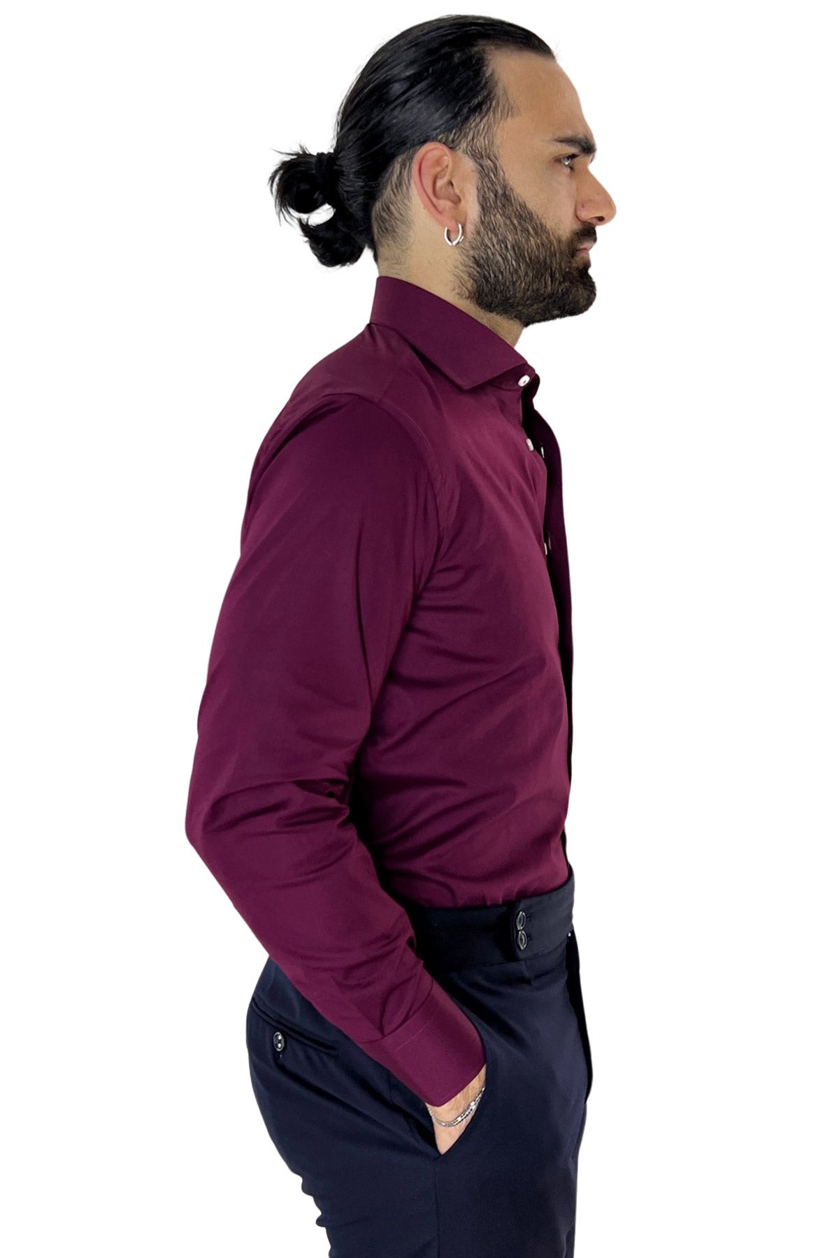 Camicia Uomo Slim Fit cotone elasticizzata Tinta unita sia Casual che Elegante