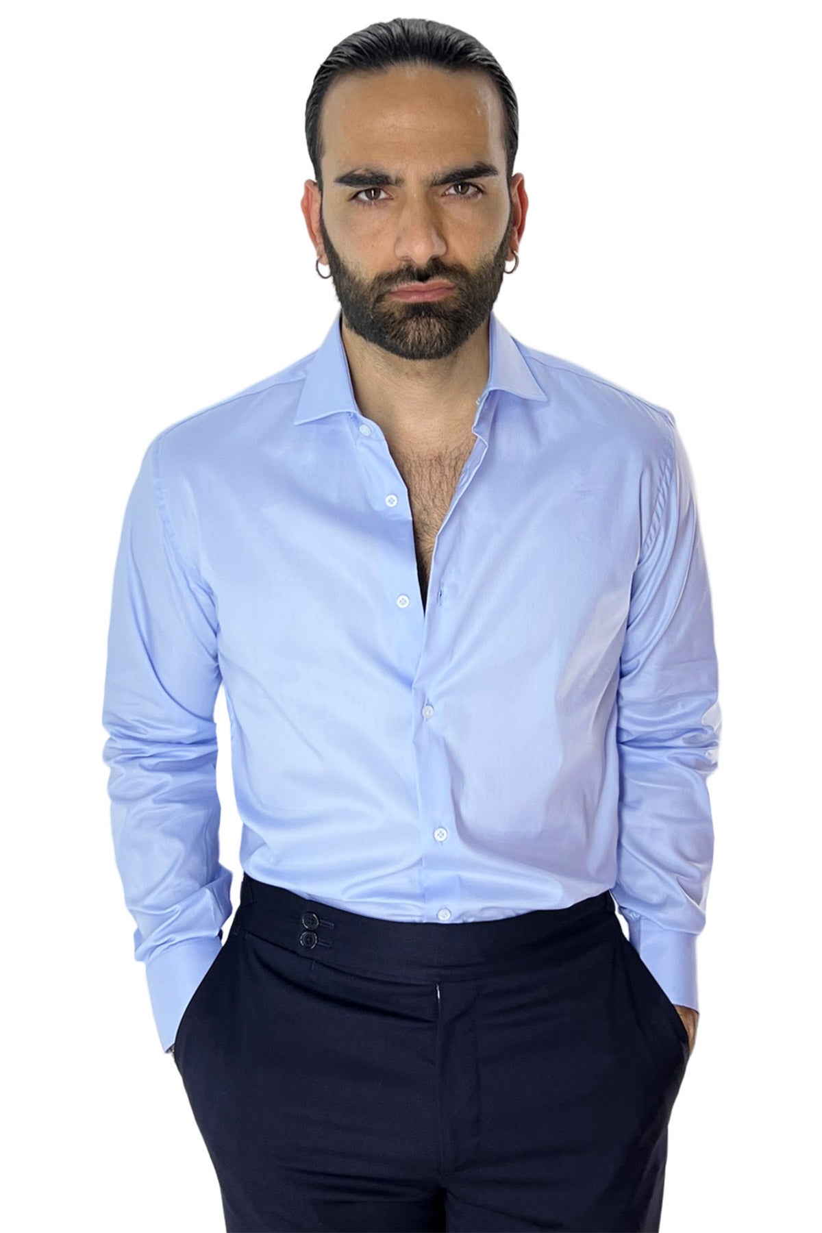 Camicia Uomo Slim Fit cotone elasticizzata Tinta unita sia Casual che Elegante