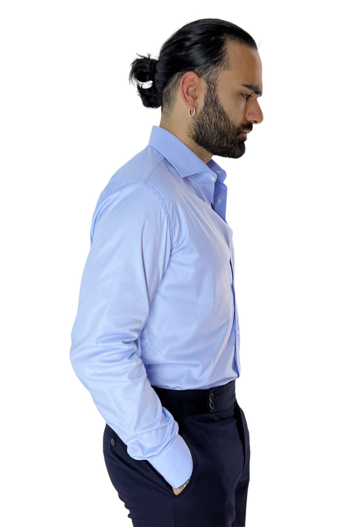 Camicia Uomo Slim Fit cotone elasticizzata Tinta unita sia Casual che Elegante