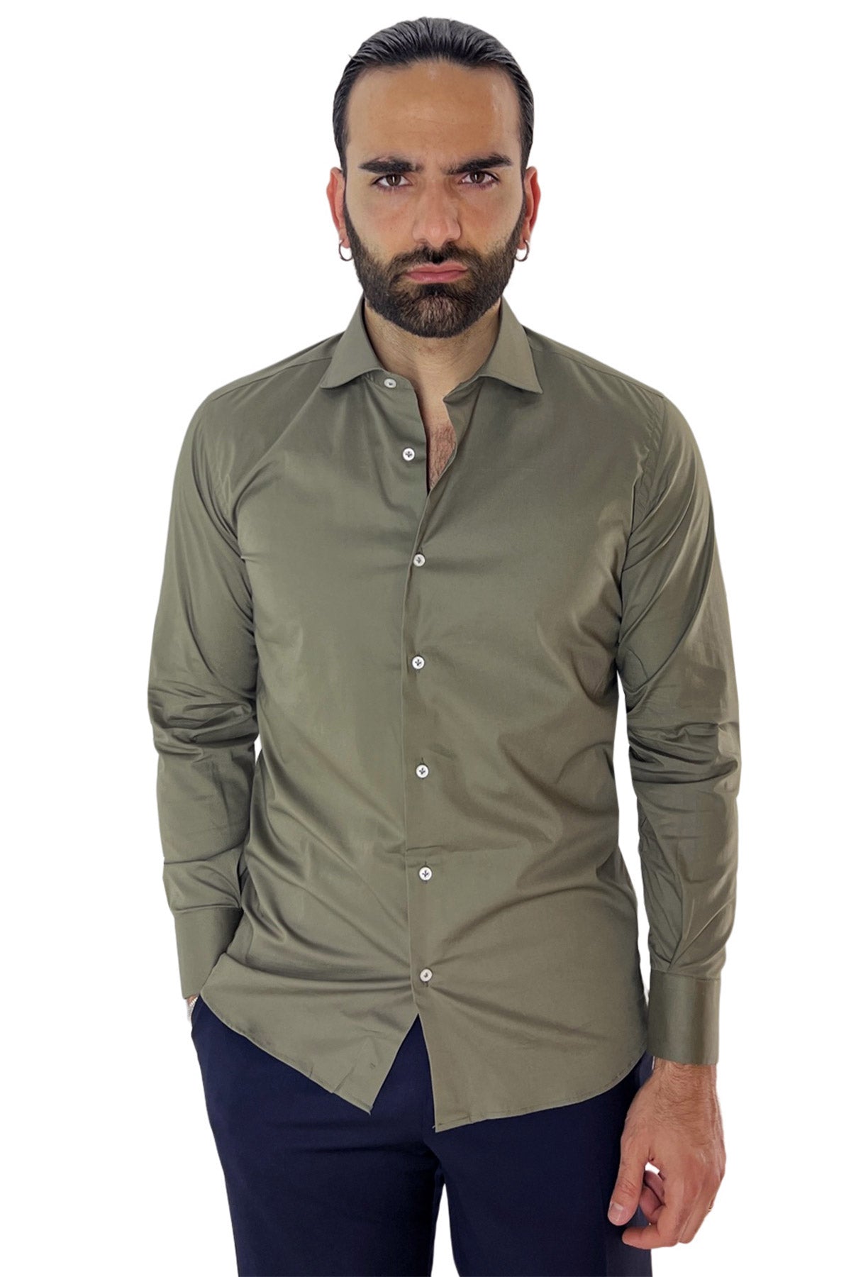 Camicia Uomo Slim Fit cotone elasticizzata Tinta unita sia Casual che Elegante