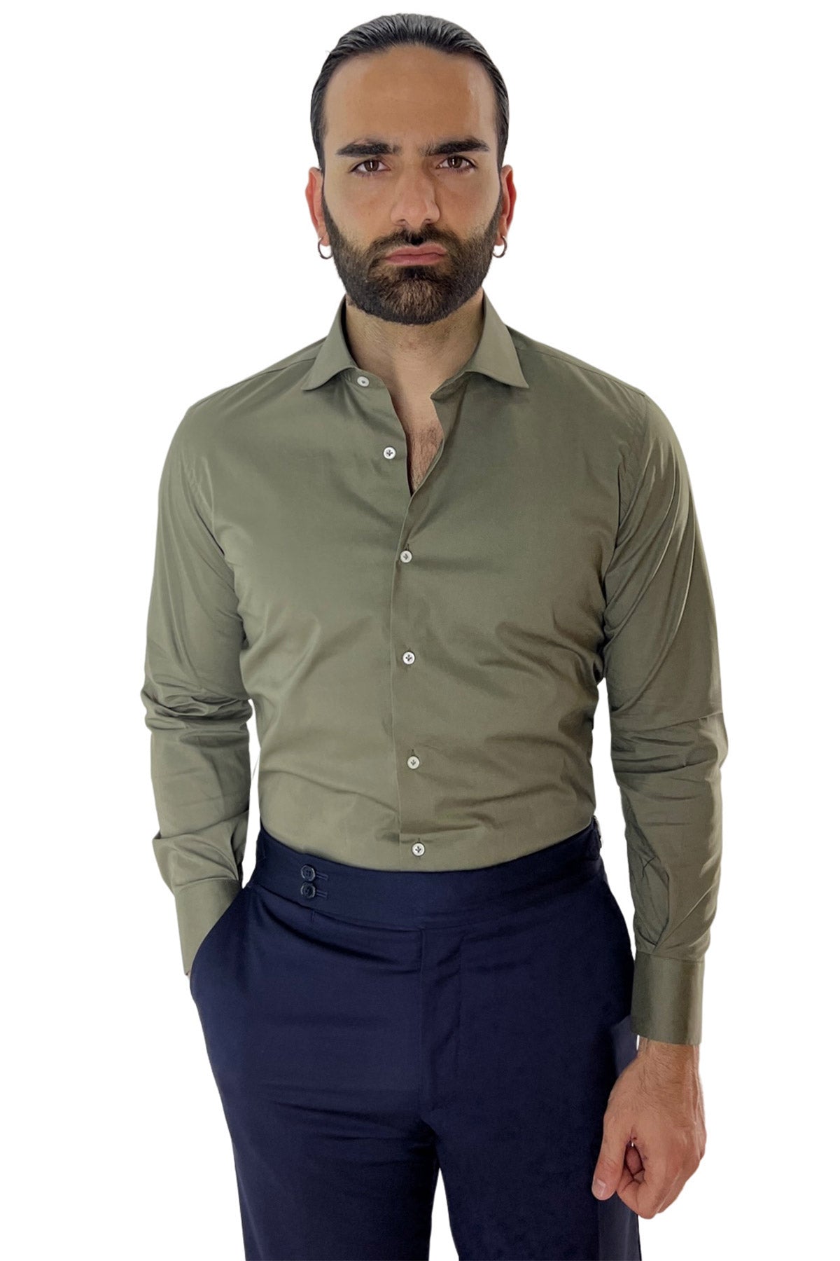 Camicia Uomo Slim Fit cotone elasticizzata Tinta unita sia Casual che Elegante