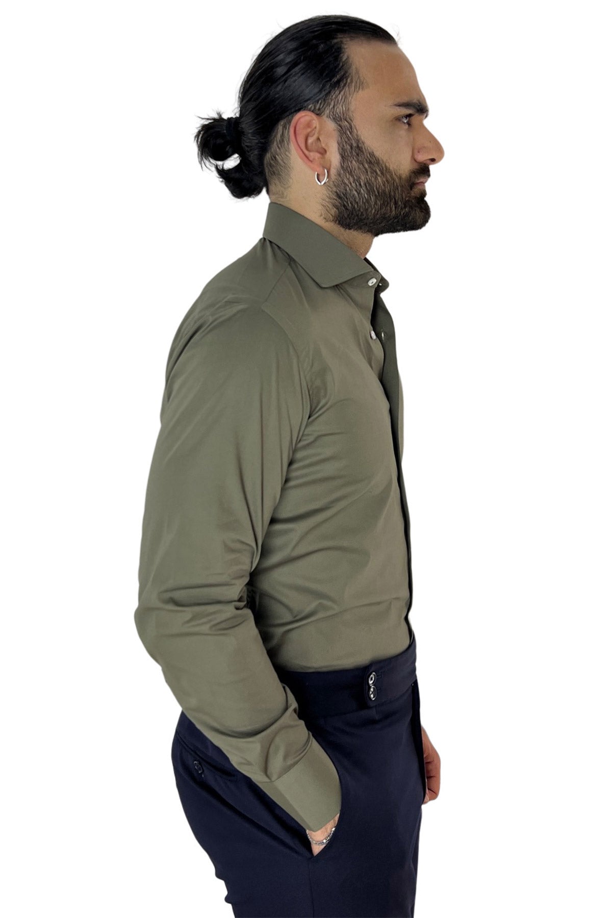 Camicia Uomo Slim Fit cotone elasticizzata Tinta unita sia Casual che Elegante