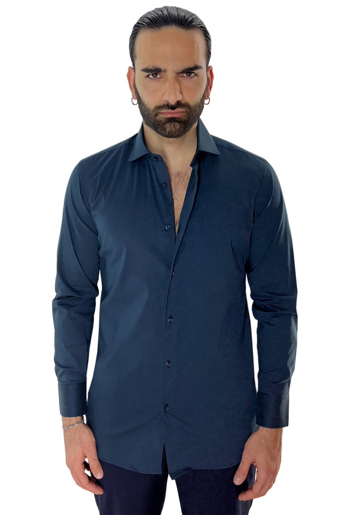 Camicia Uomo Slim Fit cotone elasticizzata Tinta unita sia Casual che Elegante