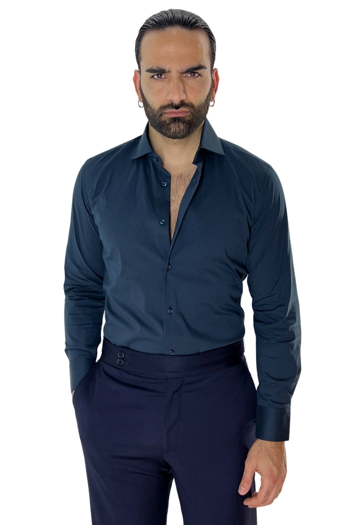 Camicia Uomo Slim Fit cotone elasticizzata Tinta unita sia Casual che Elegante