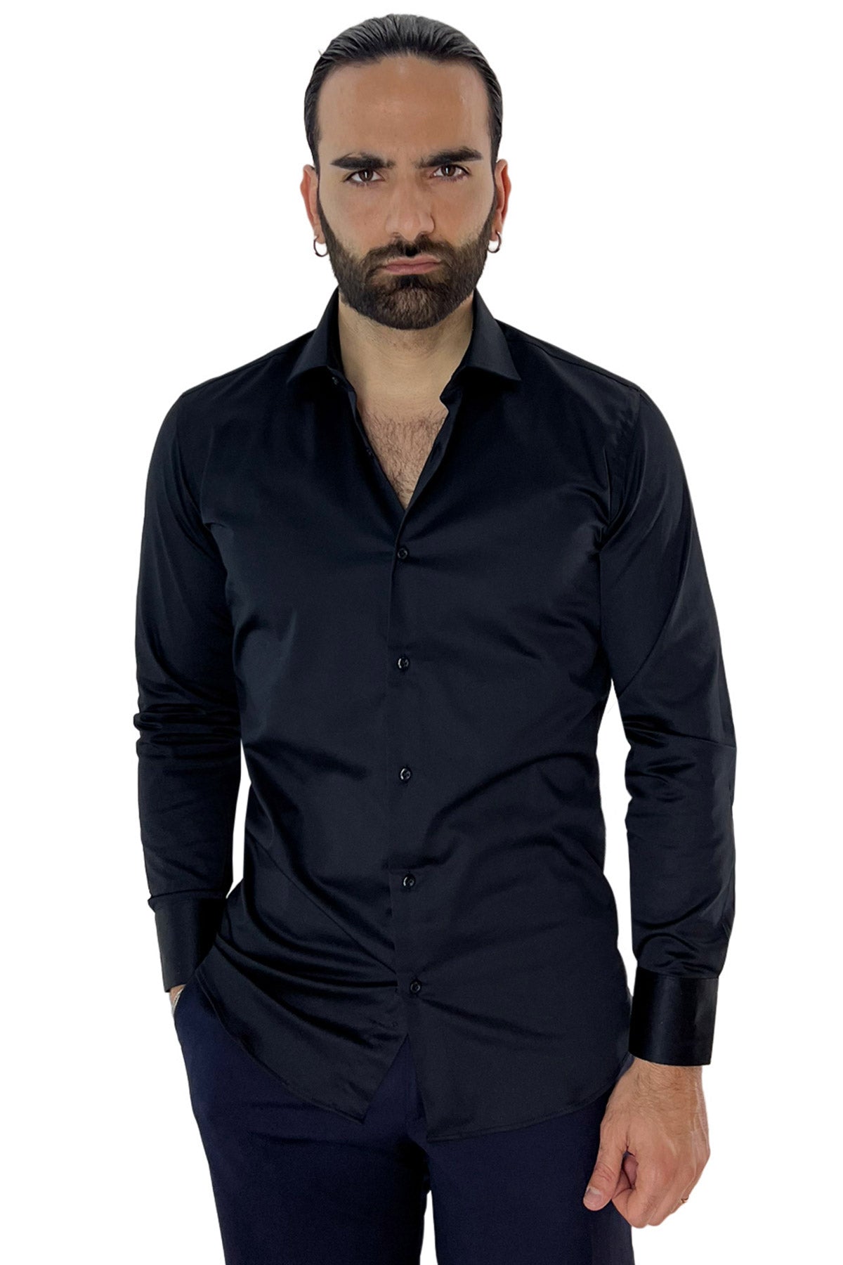 Camicia Uomo Slim Fit cotone elasticizzata Tinta unita sia Casual che Elegante