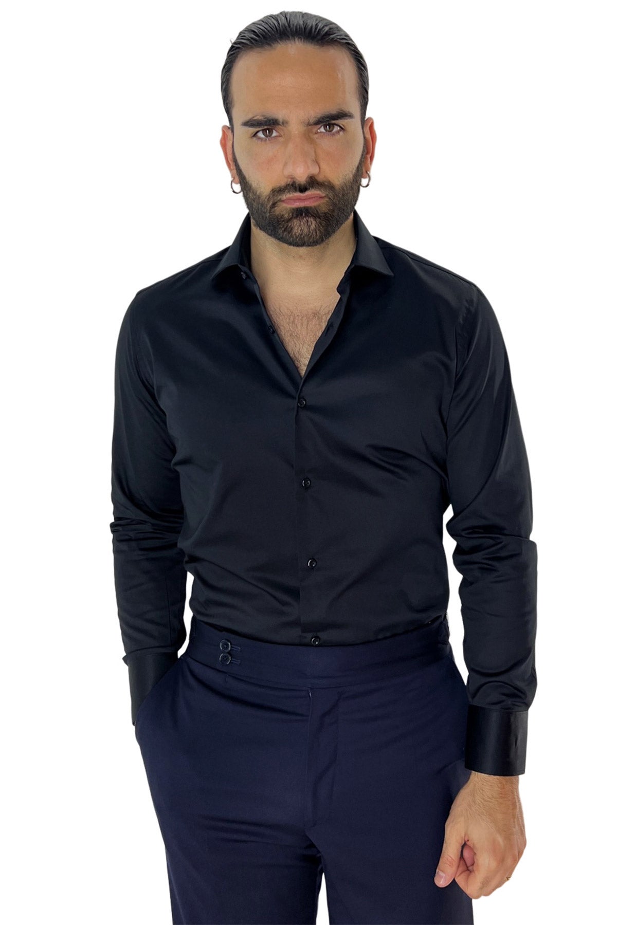 Camicia Uomo Slim Fit cotone elasticizzata Tinta unita sia Casual che Elegante