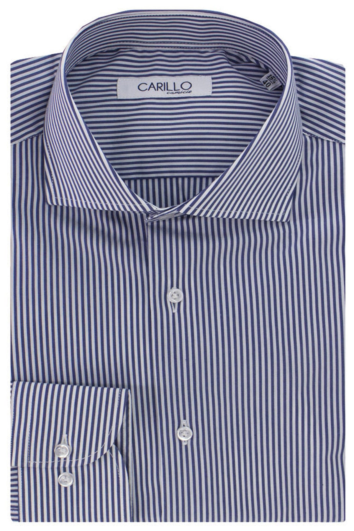 Camicia Uomo righe medie Slim fit cotone Elasticizzata Collo semi francese casual e elegante