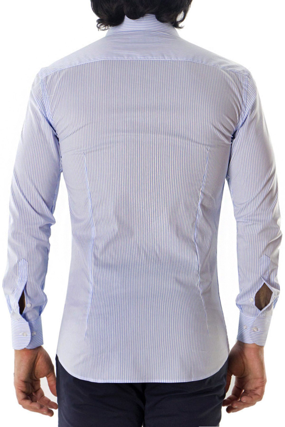 Camicia Uomo righe medie Slim fit cotone Elasticizzata Collo semi francese casual e elegante