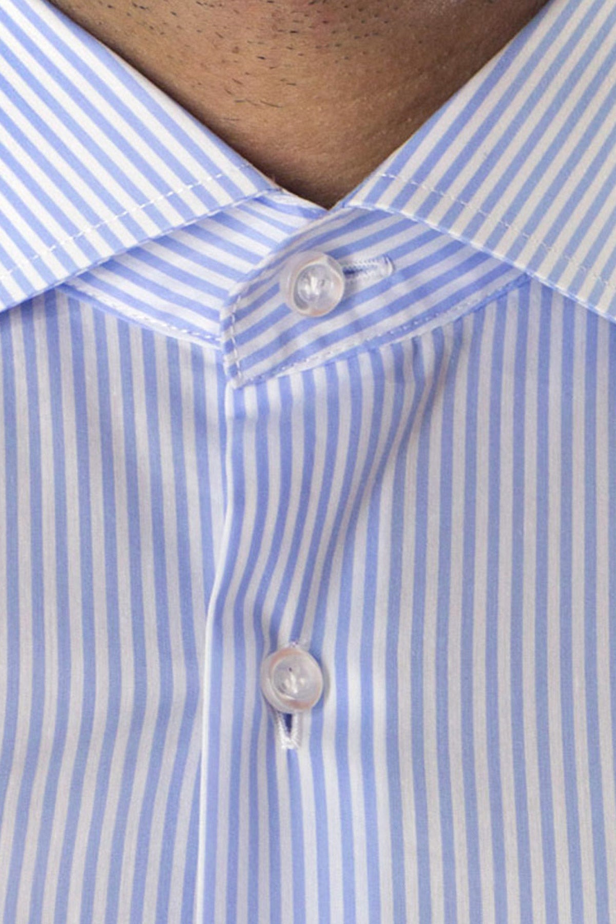 Camicia Uomo righe medie Slim fit cotone Elasticizzata Collo semi francese casual e elegante