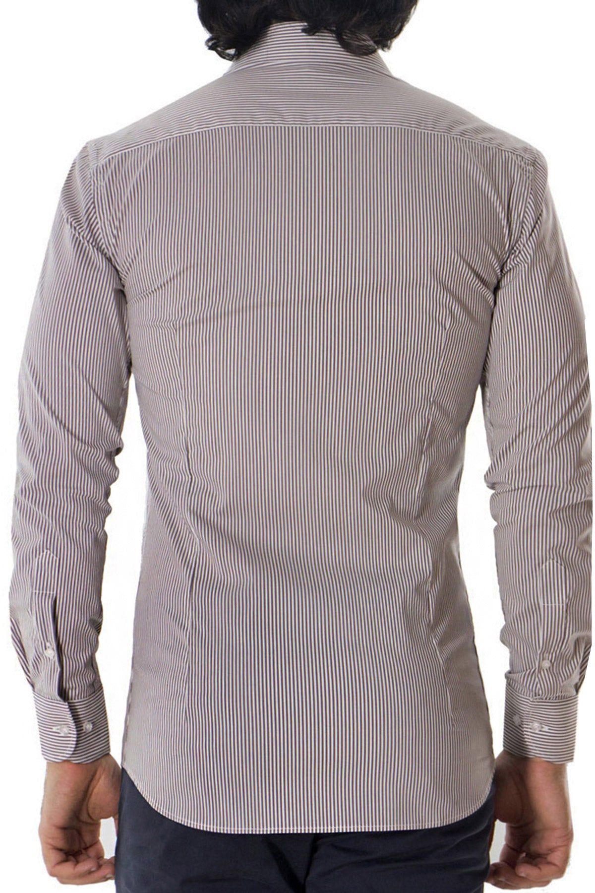 Camicia Uomo righe medie Slim fit cotone Elasticizzata Collo semi francese casual e elegante