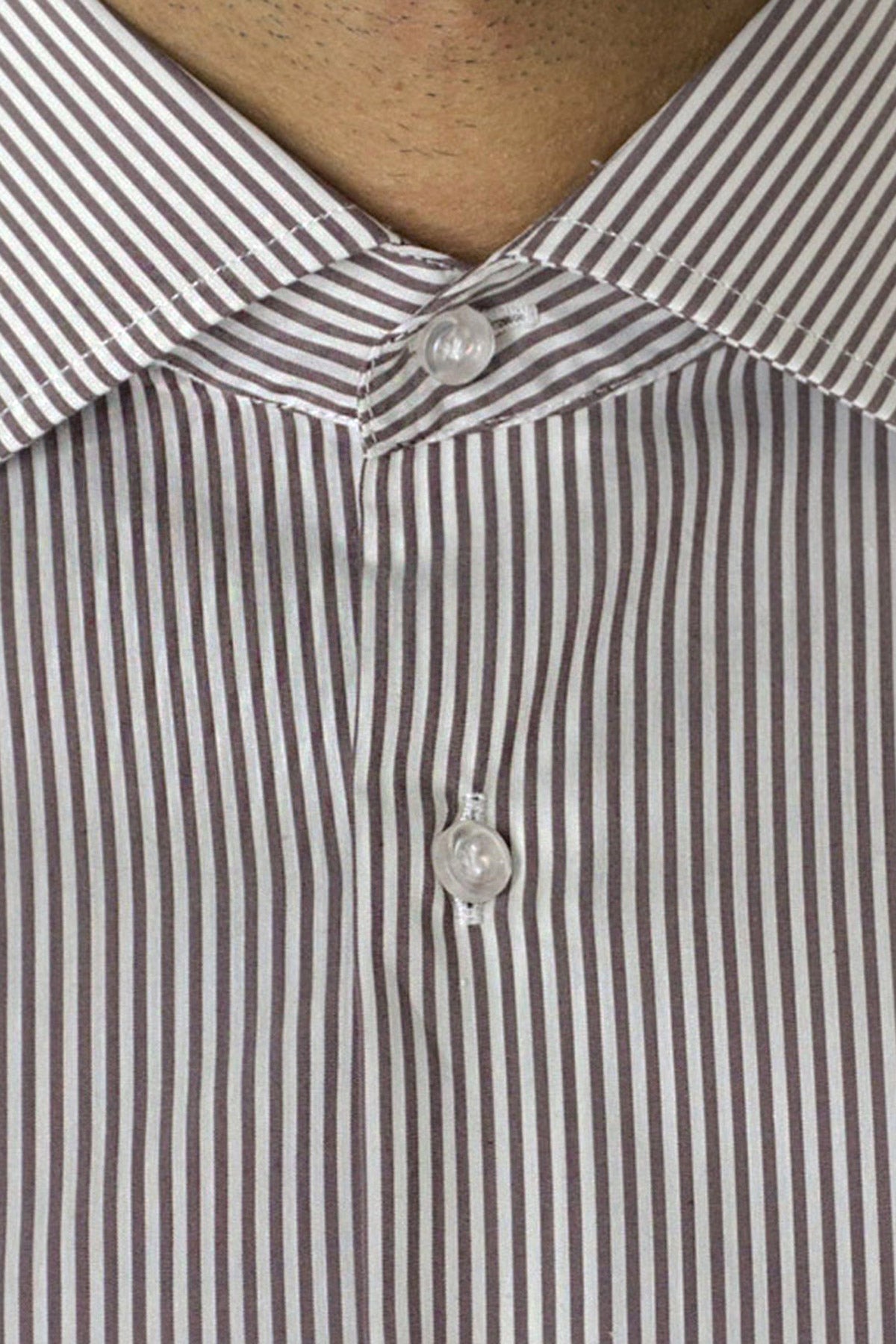 Camicia Uomo righe medie Slim fit cotone Elasticizzata Collo semi francese casual e elegante
