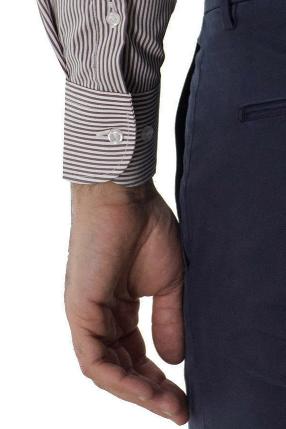 Camicia Uomo righe medie Slim fit cotone Elasticizzata Collo semi francese casual e elegante