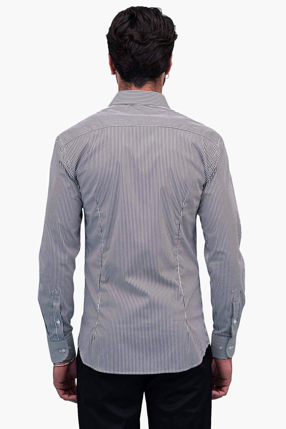 Camicia Uomo righe medie Slim fit cotone Elasticizzata Collo semi francese casual e elegante